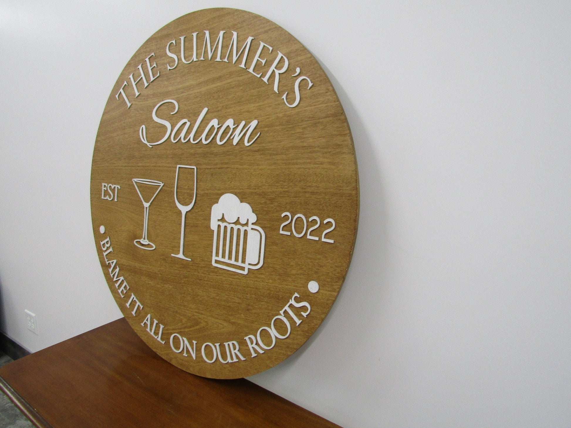 Custom Round Wood Sign Martini Wine Whiskey Alcohol Bar Sign Summer Fun Saloon Custom Wood Signage Personalized Raised Text 3D Handmade