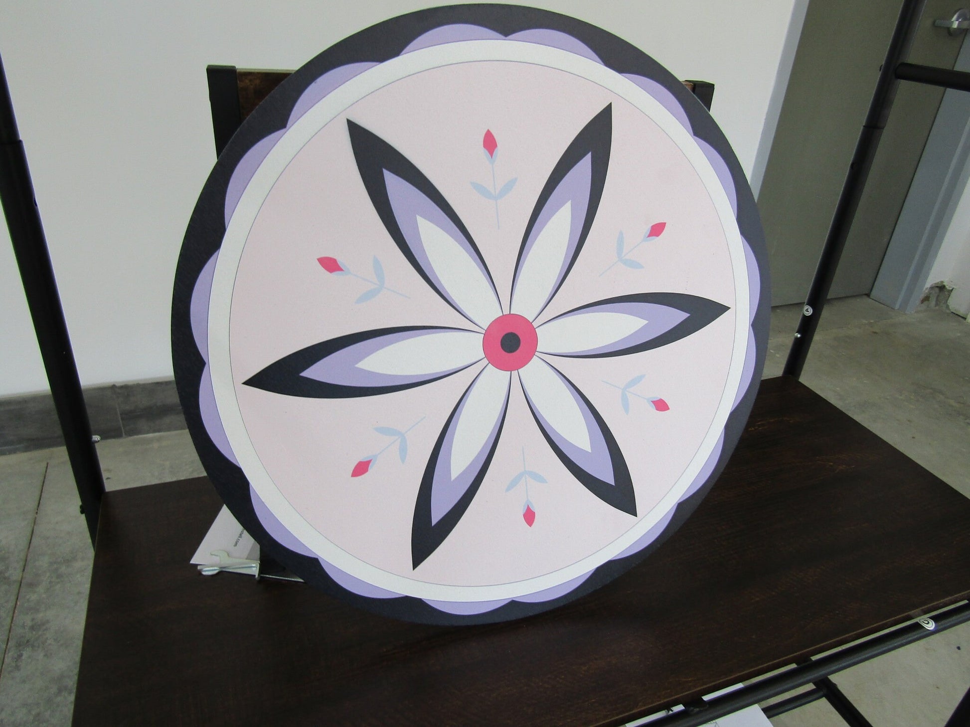 Round Unique Barn Quilt Floral Purple Circle Printed Image UVprinted On Wood Wooden Sign Geometric Shape Image Rustic Primitive Large