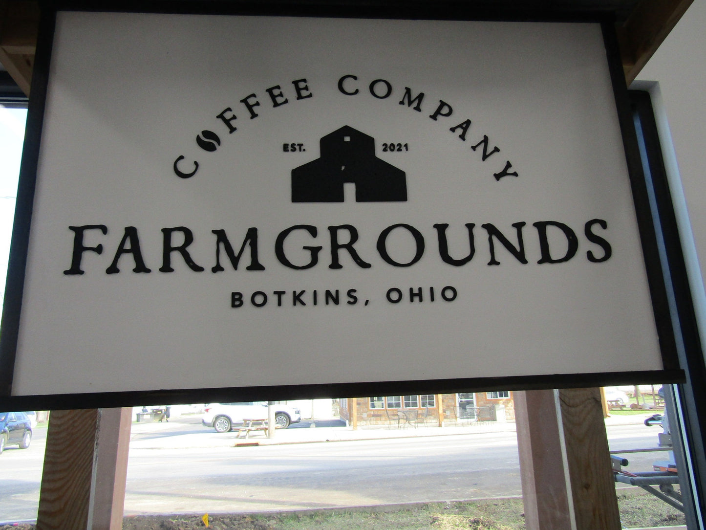 Custom Business Sign Rectangle 3D Large Custom Farmgrounds Coffee Company Indoor Outdoor Small Business Logo Laser Cut Wood Sign Barn Farm