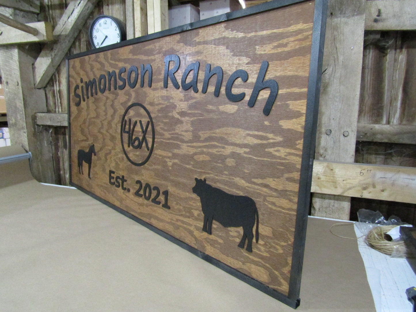 Large Custom Ranch Sign Cow Cattle Horse Established Sign Entrance Drive Way Signage Commercial Indoor Outdoor Oversized Handmade Sign