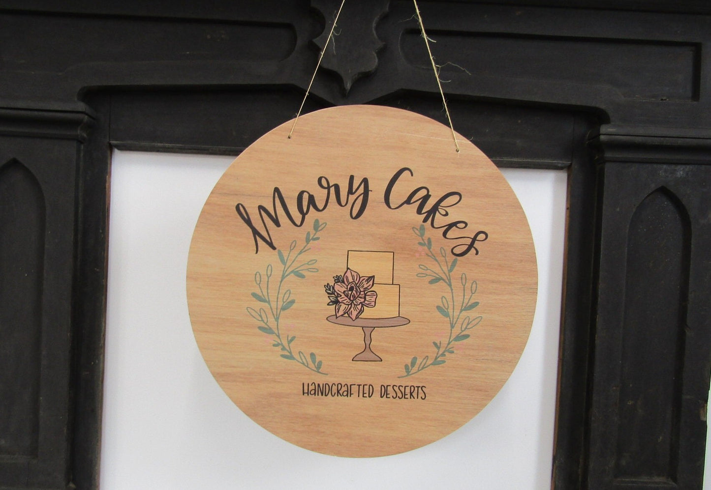 Your Actual Logo Round Cake Bakery Small Business Hanging Sign Custom Circle Personalized Home Decor Plaque Wall Art Color Wood Print