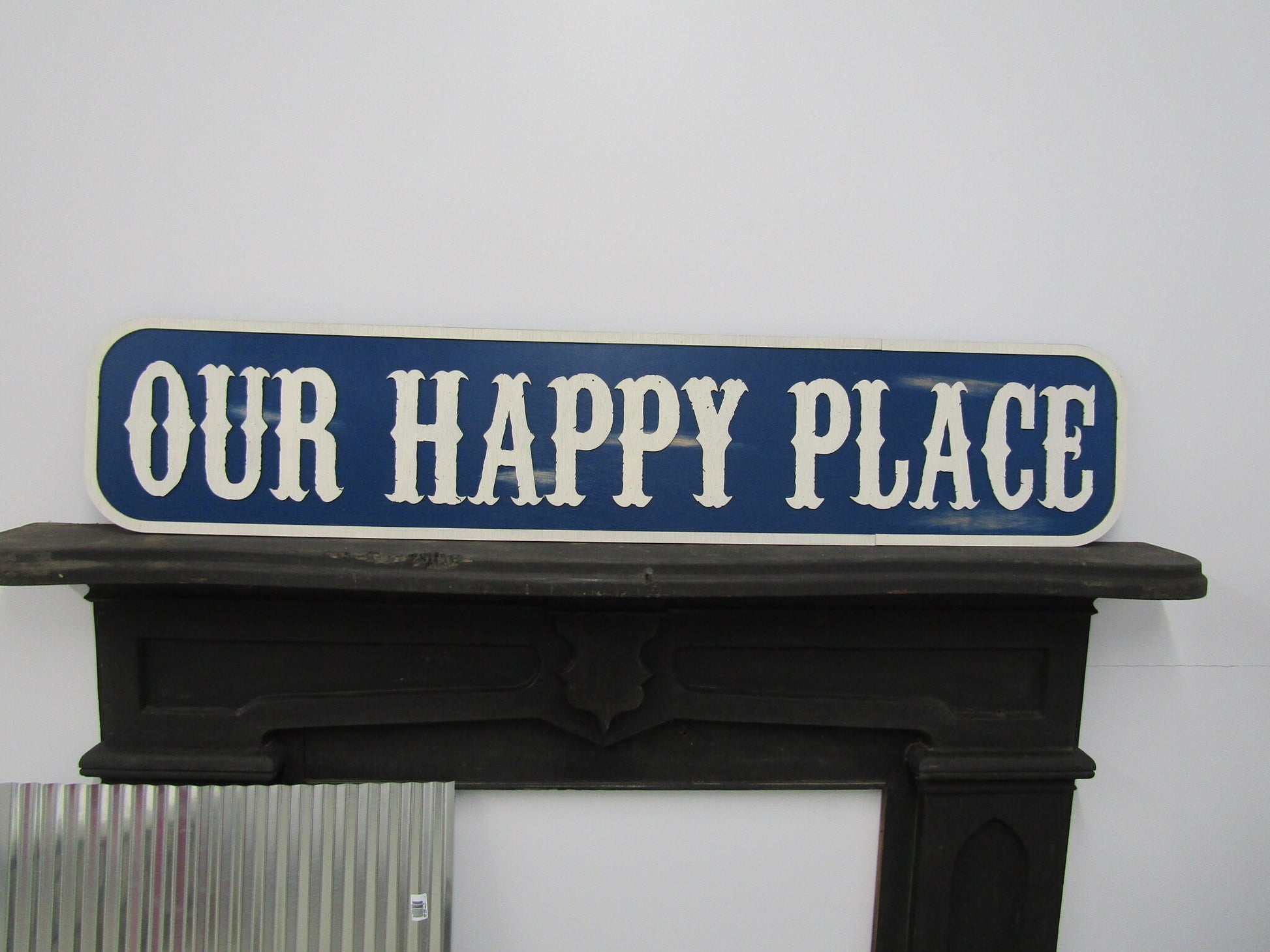 Large Custom Distressed Sign Our Happy Place Oversized Rustic Business Logo Bar Barn Country Wood 3D Extra Large Sign Footstepsinthepast