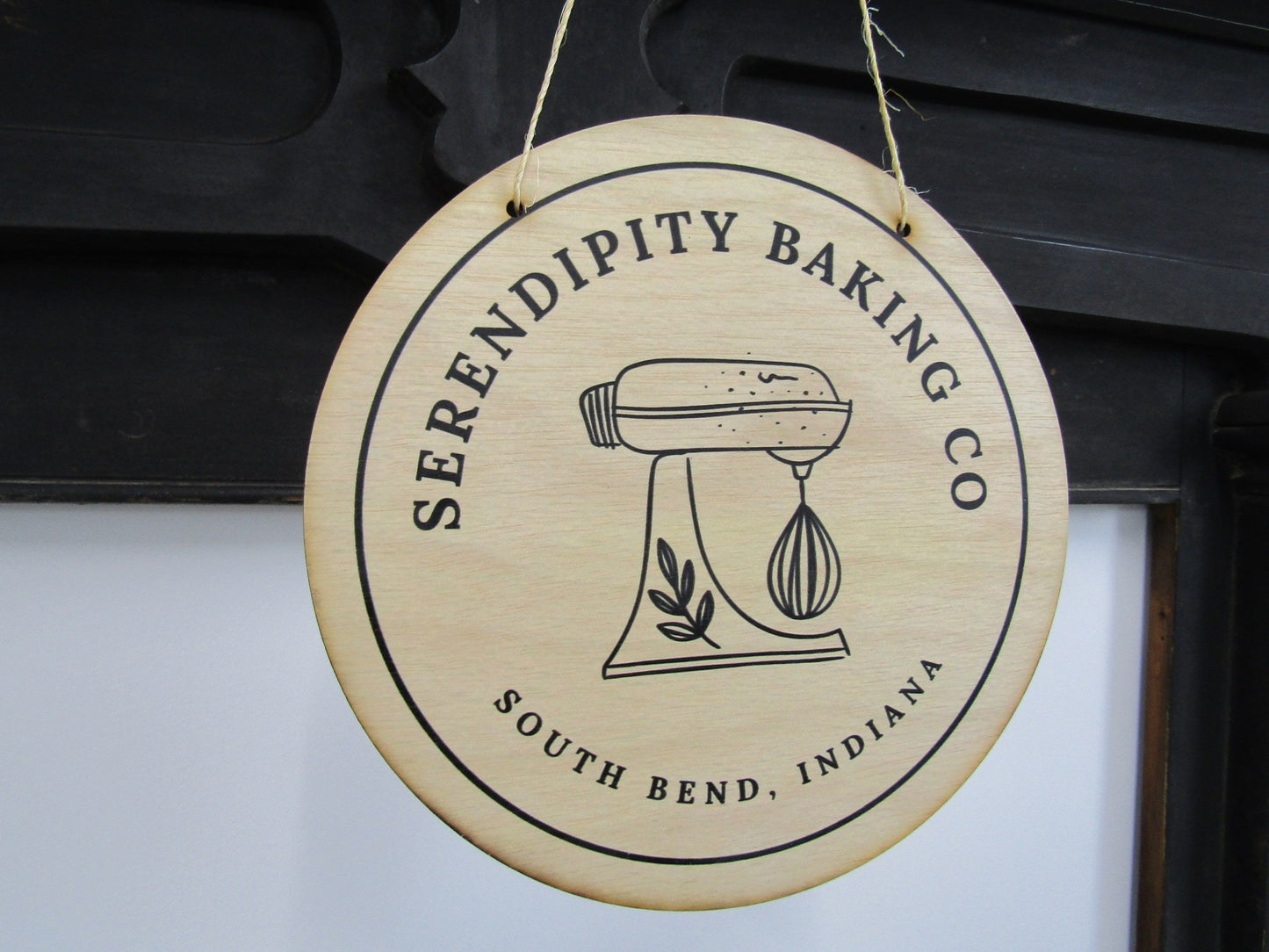 Your Actual Logo Serendipity Baking Mixer Round Booth Small Business Hanging Sign Business Custom Circle Personalized Store Color Wood Print