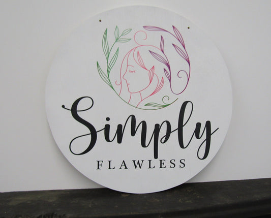 Your Actual Logo Round Booth Vendor Signage Simply Flawless Small Business Hanging Sign Business Custom Circle Personalized Color Wood Print