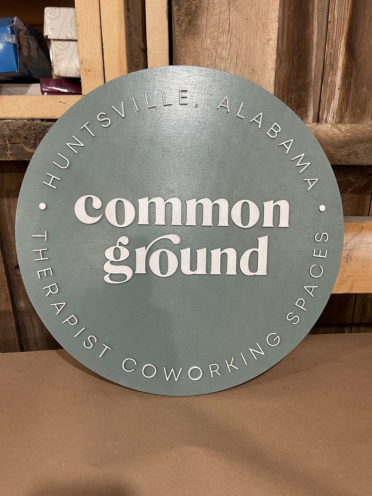 Large Round Custom Sign Commerical Signage Common Ground Therapy Coworker Personalized Logo Emblem Made To Order 3D Raised Text Handmade