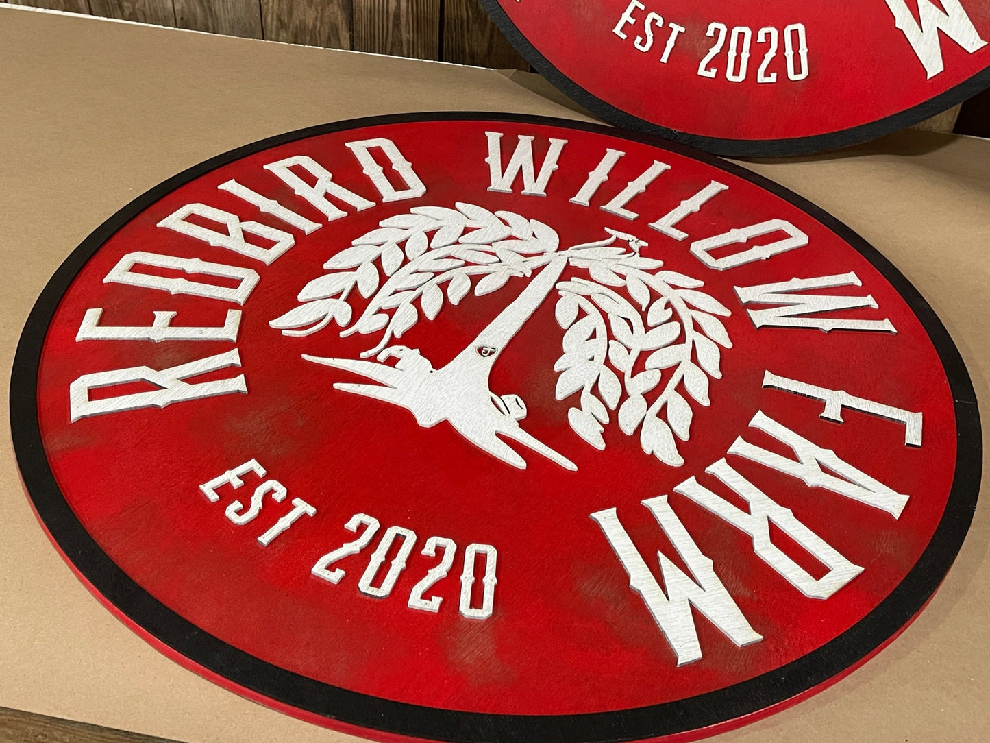 lot of 2 Extra Large Round Custom Signs Redbird Willow Tree Farm 3D Commerical Signage Signs Matching Business Logo Free Ship Made To Order