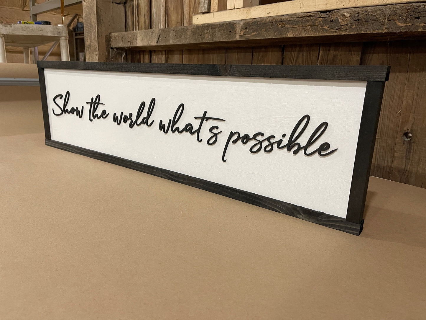 Inspiring Handmade Wall Decor Show The World Whats Possible Large Couch Sign Family Room Mantel Rustic Minimalist Farmhouse Simple 3D Phrase