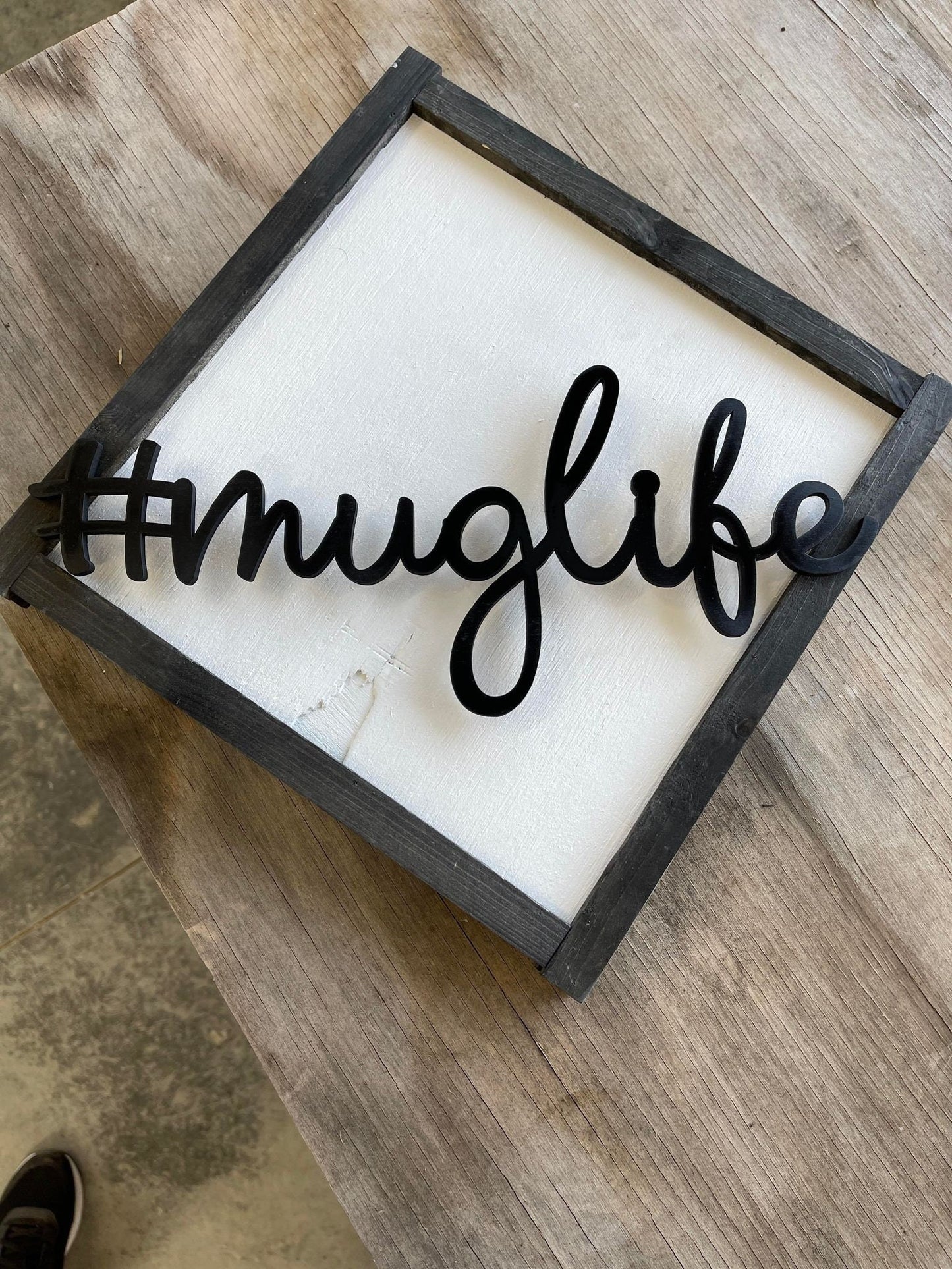 Wood Word Cut Out Hashtag Muglife Cute DIY Wreath Sign Laser Cutout Cursive Trendy Handmade Decor Kitchen Sign Coffee Tea Drinker Mug Bar