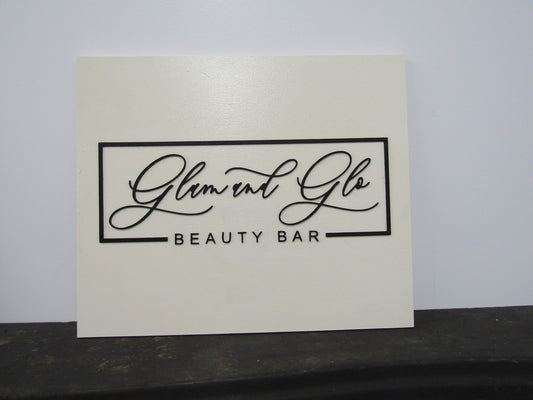 Custom Sign Square Business Commerical Signage Minimalist Made to Order Glam And Glo Beauty Store Front Small Shop Logo Wooden Handmade