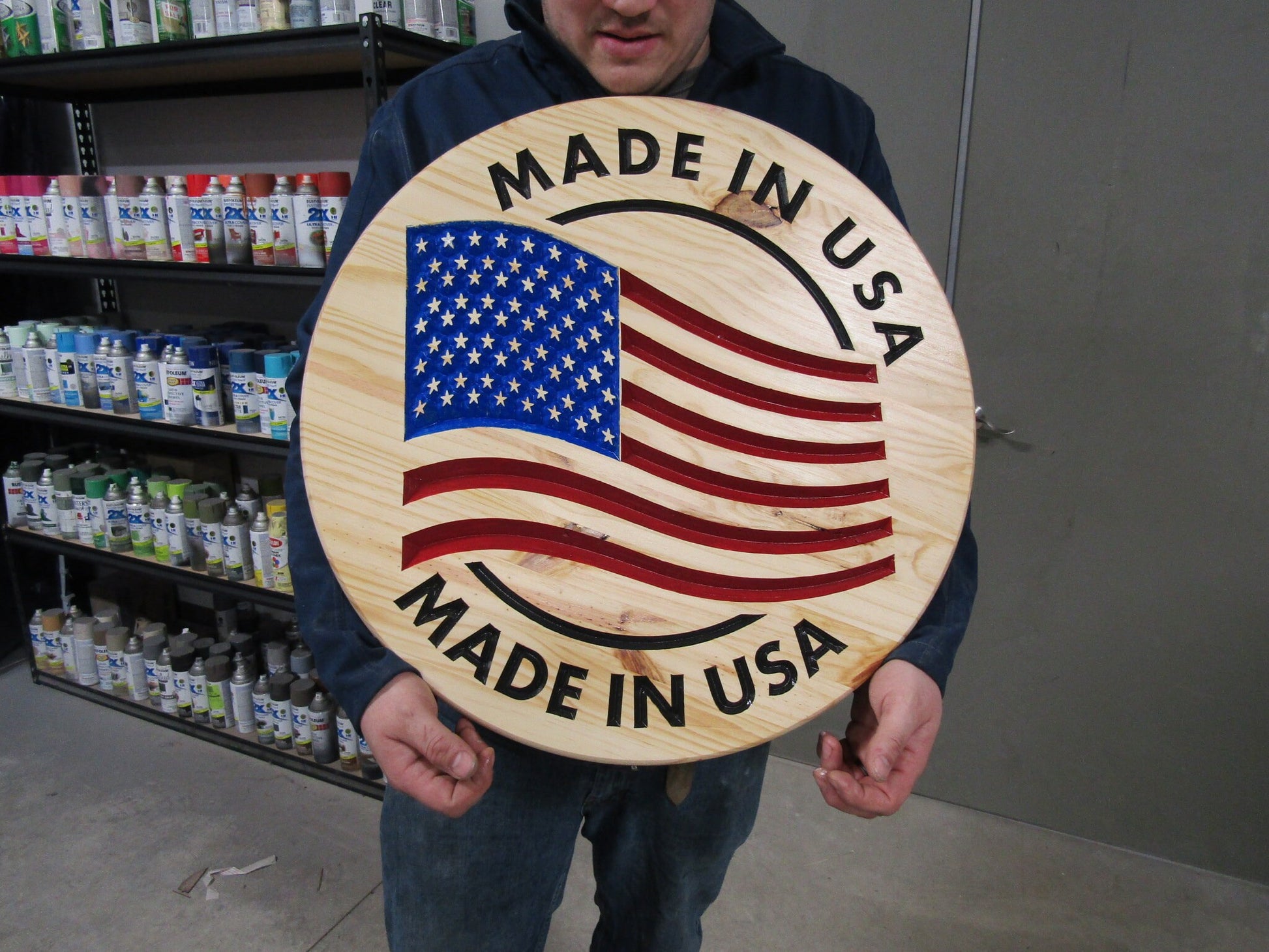 Wooden Engraved Routed Made In Usa Color Filled Red White Blue Round Natural Wood Circle Sign Display Handmade Decor Signage Commerical Use