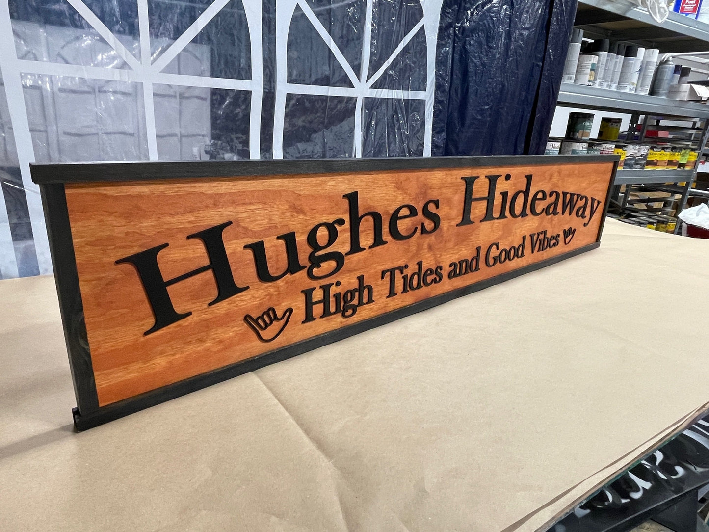 Large Custom Ranch Sign High Tides Good Vibes Over-sized Rustic Business Logo Wood Laser Cut Out 3D Extra Large Sign Footstepsinthepast