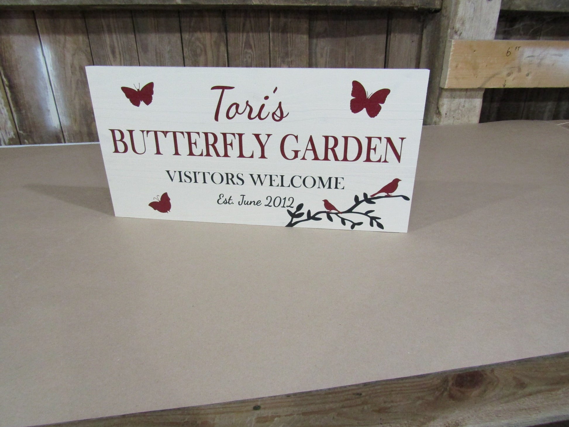 Custom Memorial Signage Garden Sign Remembrance Butterfly Garden Welcome Cardinals Uvprinted Image Wood Handmade Made to Order Personalized