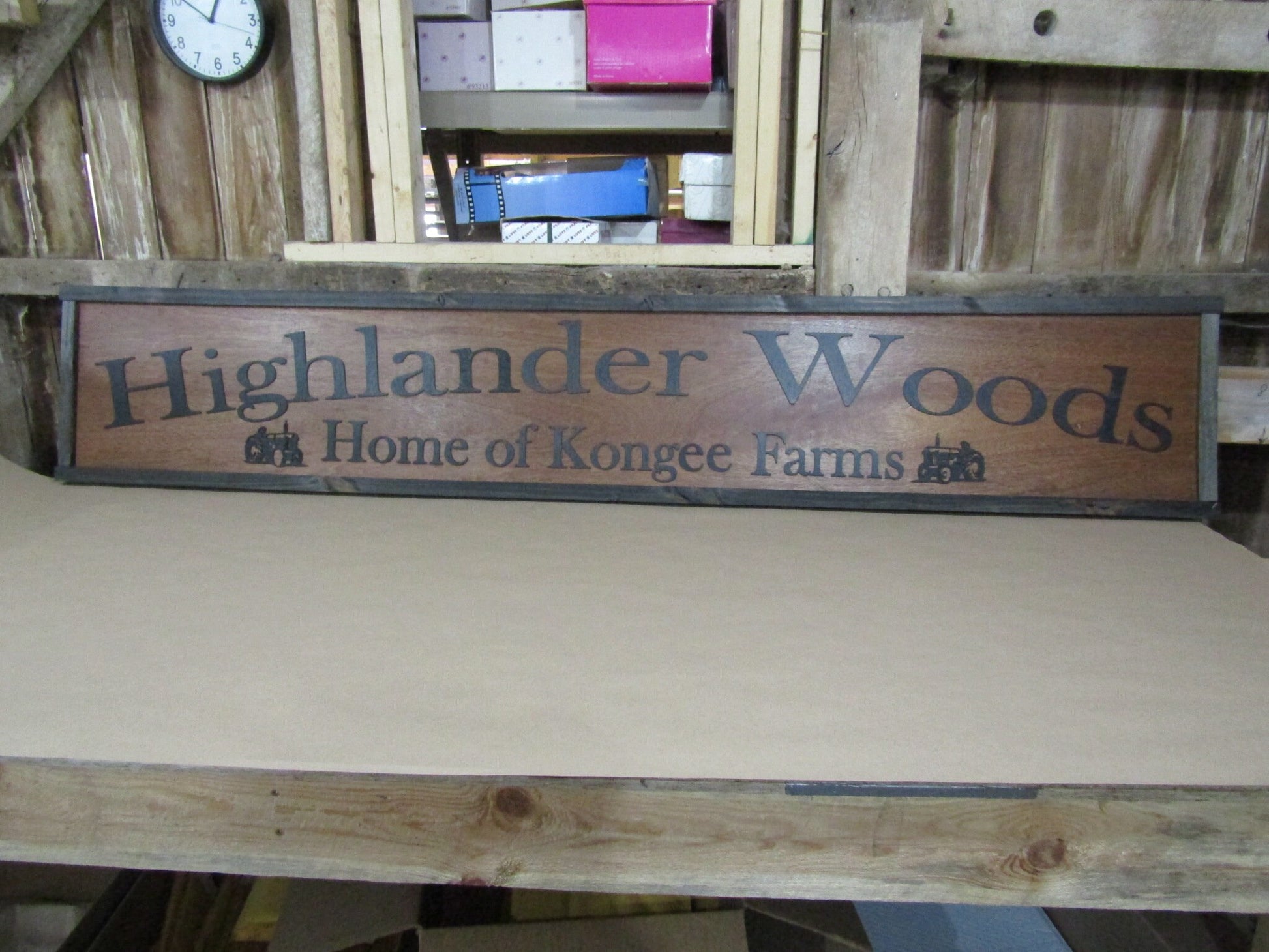 Large Custom Farm Sign Highlander Woods Tractor Over-sized Rustic Business Logo Wood Laser Cut Out 3D Extra Large Sign Footstepsinthepast