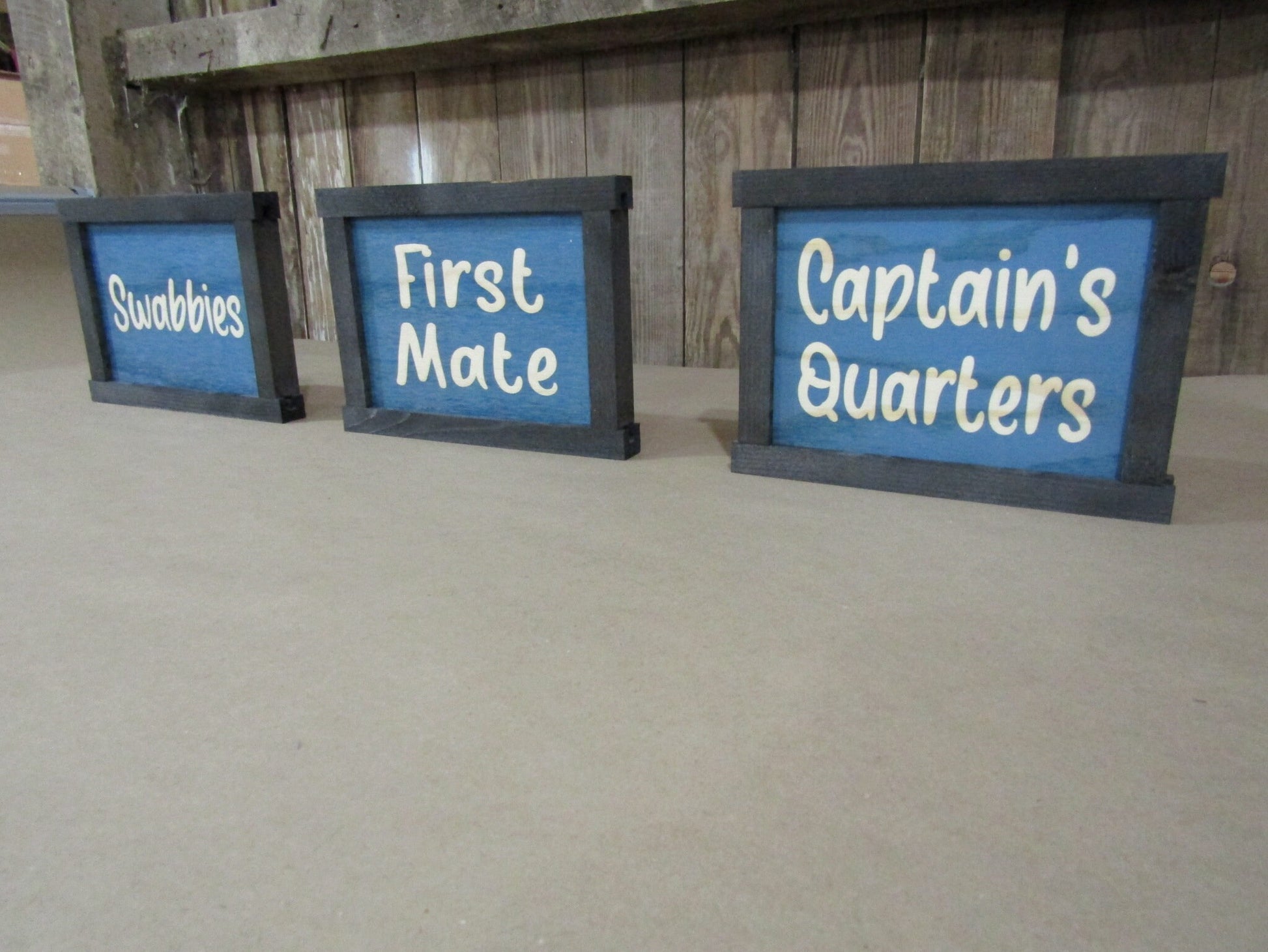 Wooden Custom Printed Signs Set of 3 Matching Signage Uvprinted Framed Decor Handmade Nautical Captains Quarters First Mate Boat Theme Lake