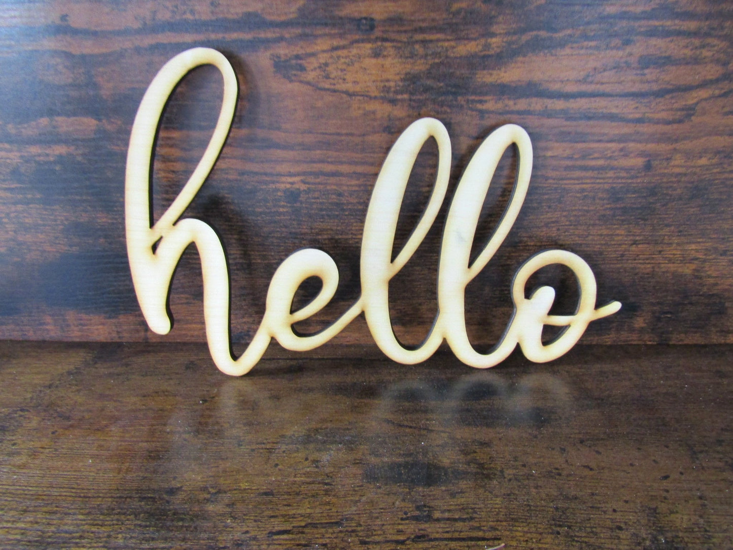 Cursive Hello Sign Hello Cut Out Hello DIY Wood Word Crafts Wreath Laser Cut Wood Word Wooden Handmade Decor Birch Do It Yourself Natural