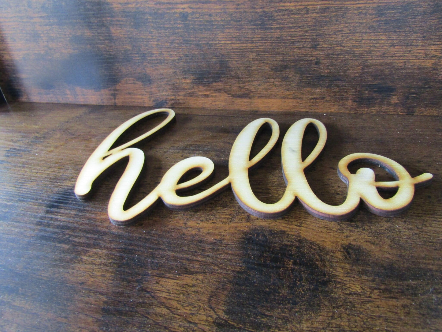 Cursive Hello Sign Hello Cut Out Hello DIY Wood Word Crafts Wreath Laser Cut Wood Word Wooden Handmade Decor Birch Do It Yourself Natural