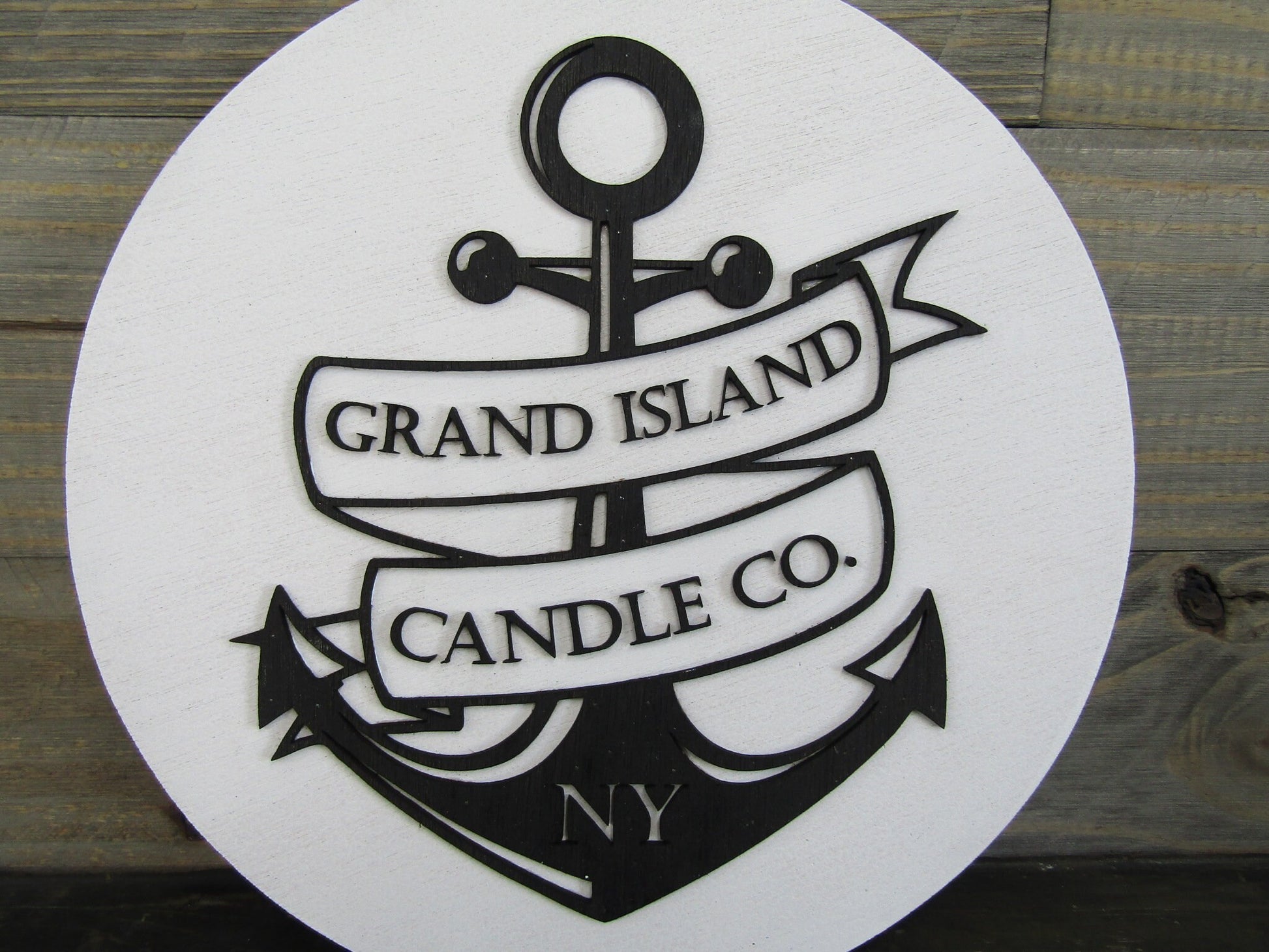 Custom Sign Round Business Commerical Signage Nautical Made to Order Candle Co Store Front Small Shop Logo Anchor Circle Wooden Handmade