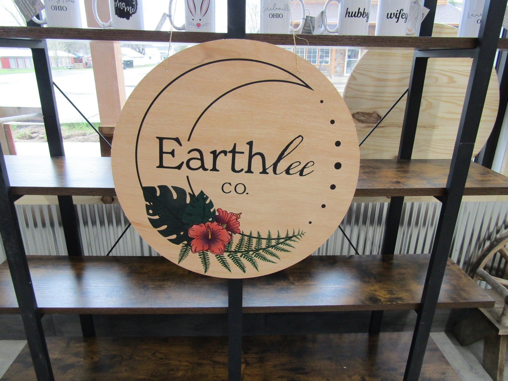 Your Actual Logo Round Moon Earth Flowers Small Business Hanging Sign Business Custom Circle Personalized Booth Sign Vendor Color Wood Print