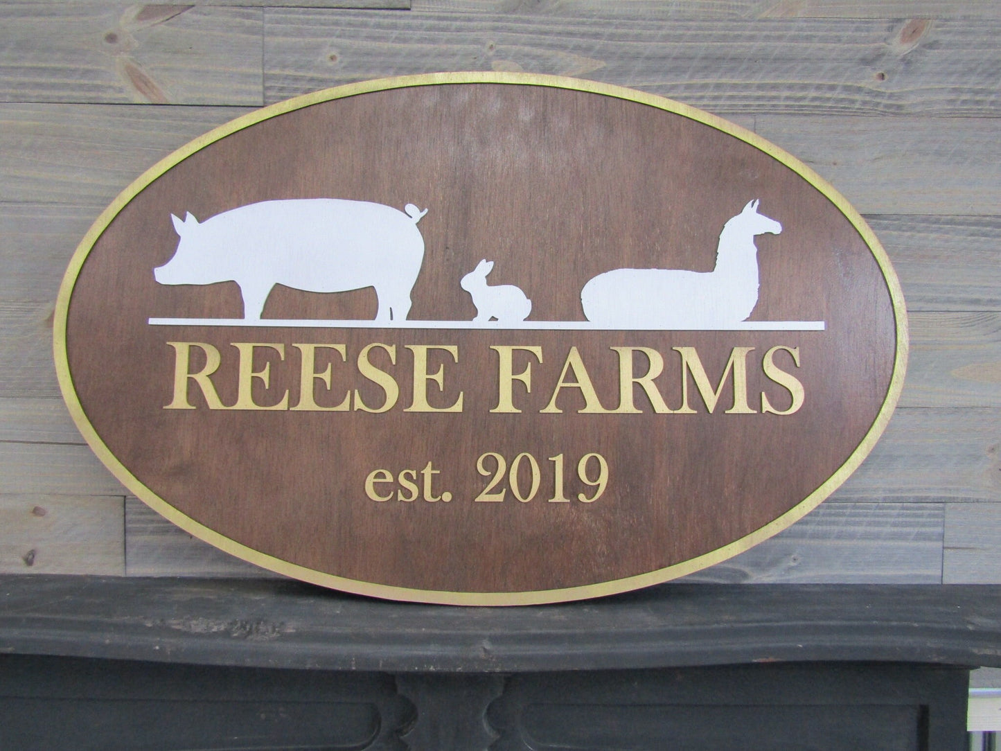 Business Sign Oval 3D Large Custom Hobby Farm Llama Rabbit Pig Indoor Outdoor Your Logo Homestead Laser Cut Wooden Sign Farmhouse