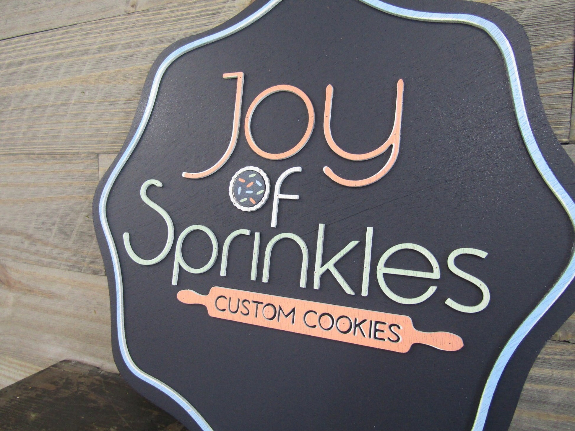 Large Bottle Cap Round Scalloped Joy Of Sprinkles Cookie Co Sign Business Bake Commercial Signage 3D Raised Text Your Logo XL Made to Order