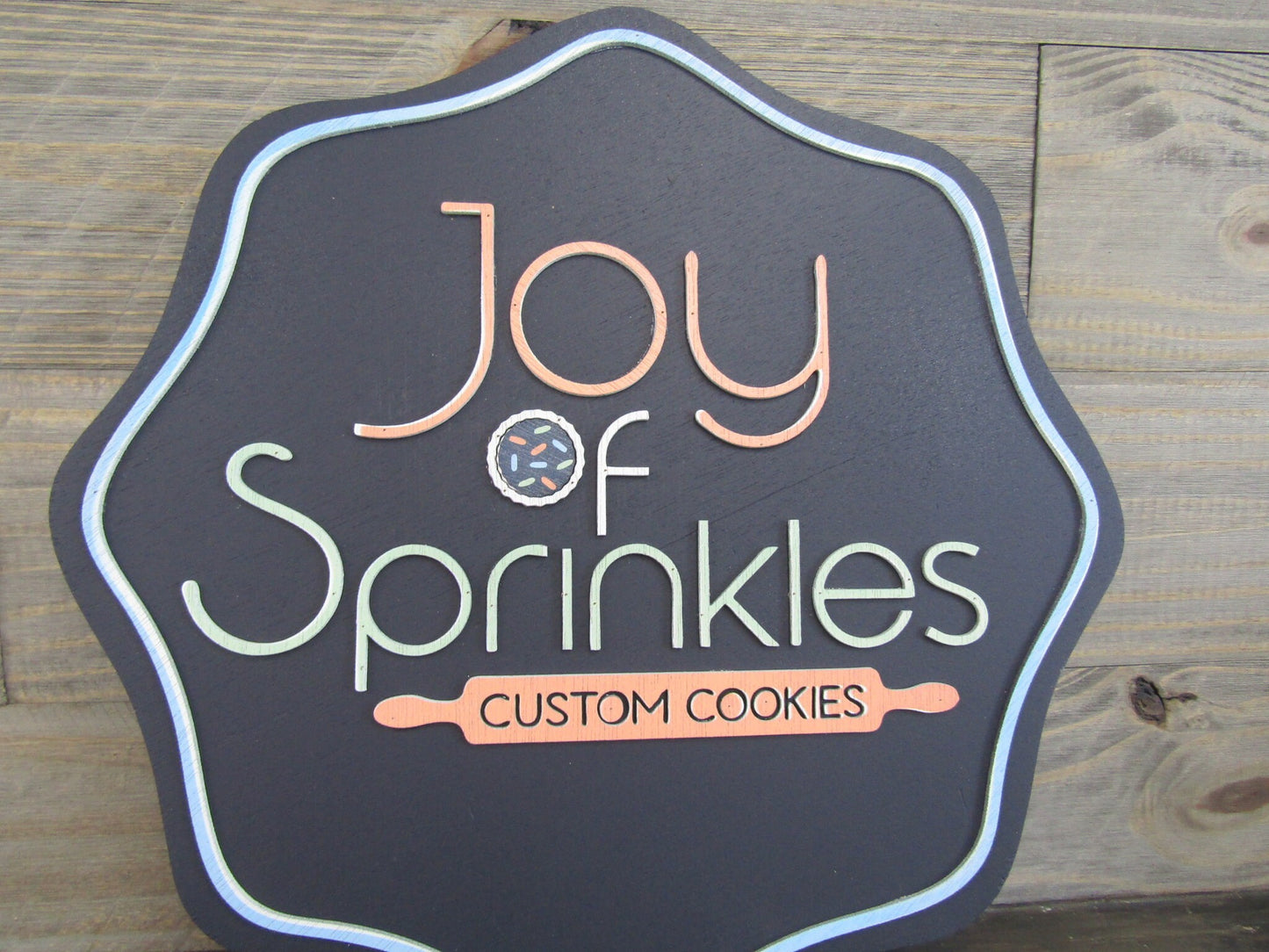 Large Bottle Cap Round Scalloped Joy Of Sprinkles Cookie Co Sign Business Bake Commercial Signage 3D Raised Text Your Logo XL Made to Order