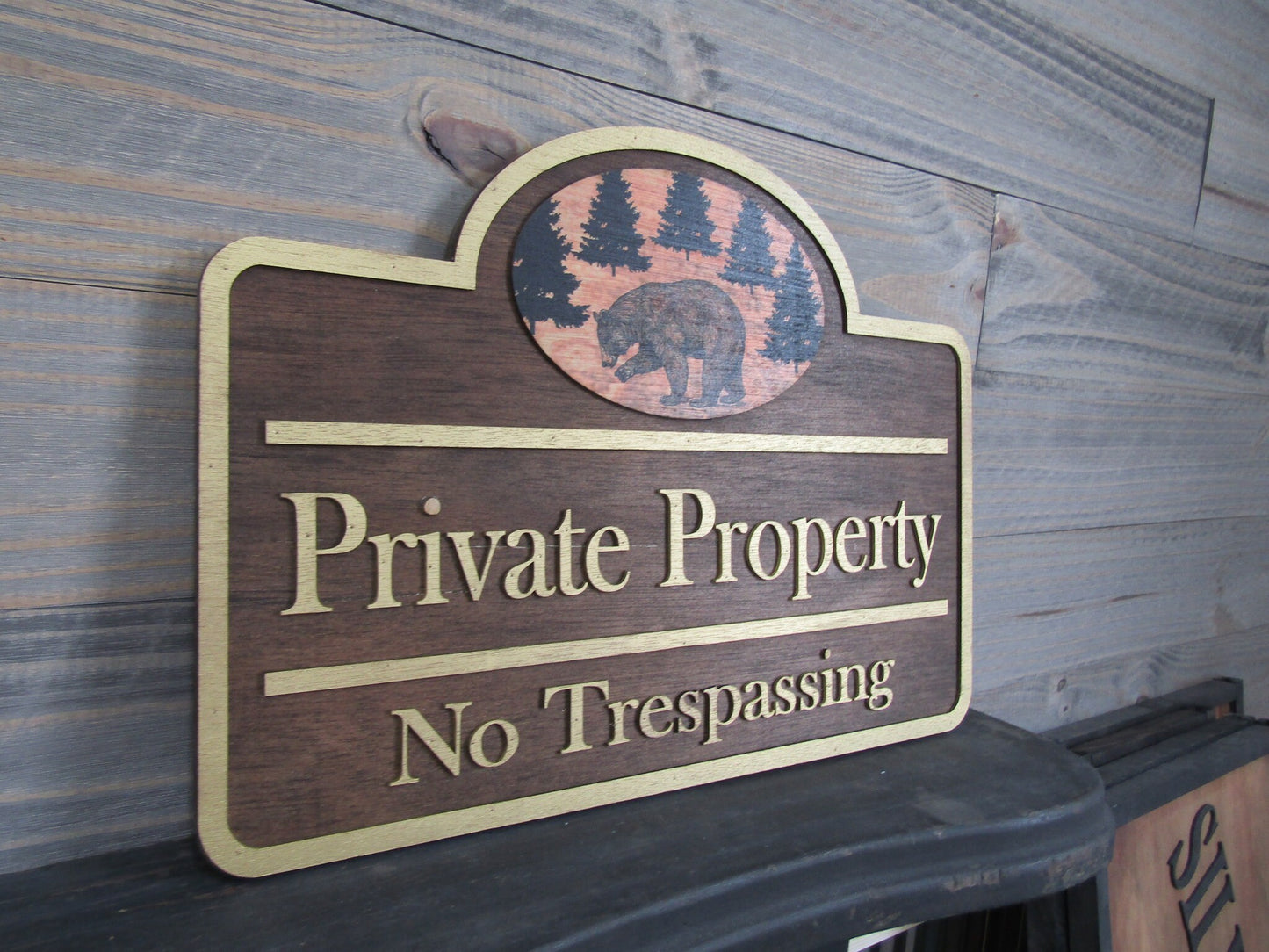 Private Property No Trespassing Signage Bear Woodsy Outdoors Pine Cabin Driveway Entrance Sign Handmade Made To Order 3d Raised Text Custom