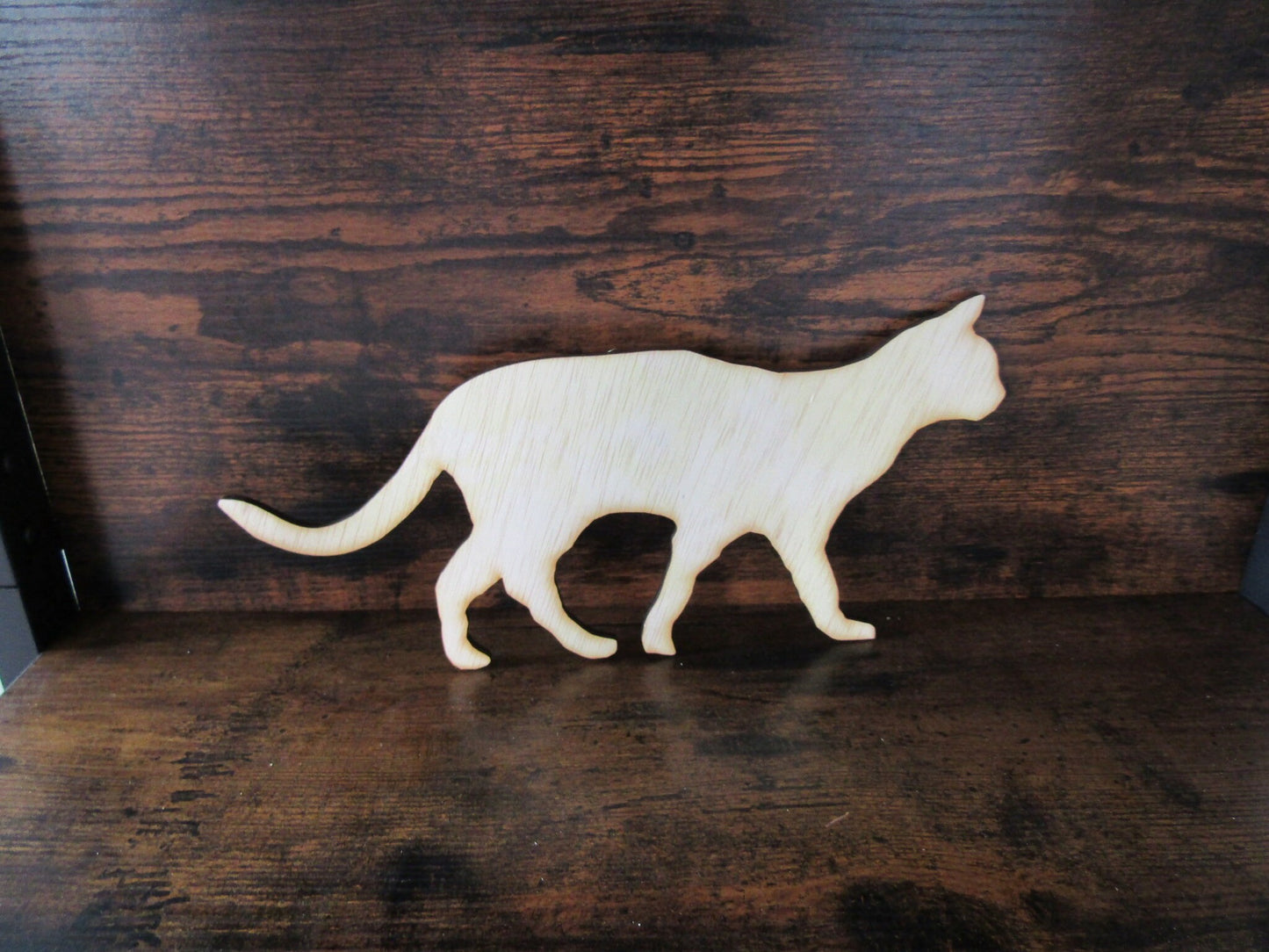 Cat House Pet Fur Baby Whiskers Standing Silhouette Cutout Laser Cutout Wood Wreath Sign DIY Natural Birch Animal Lover Craft Decor