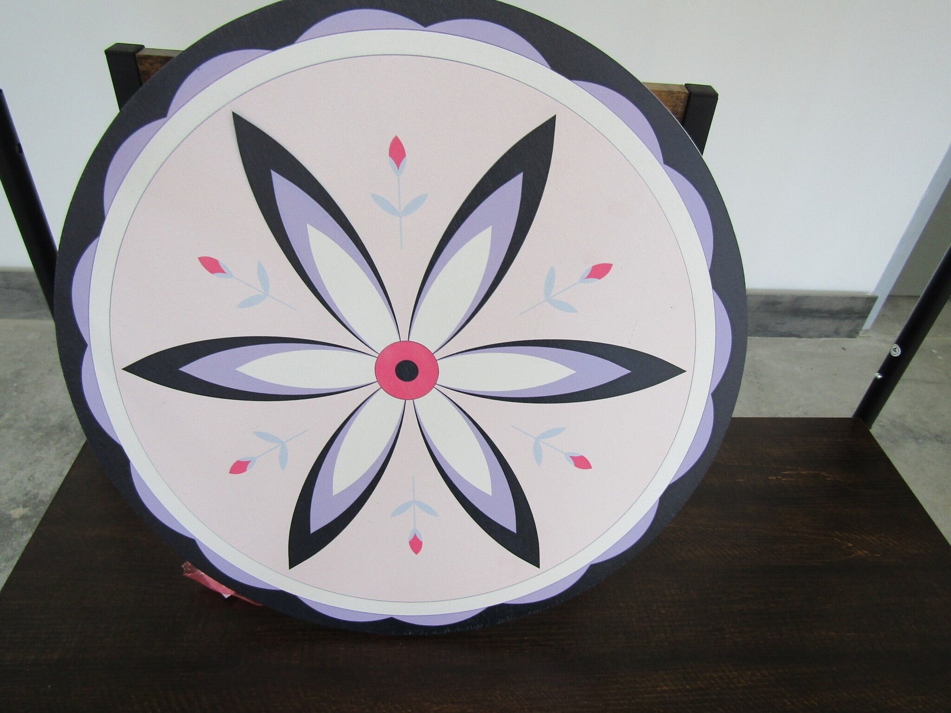 Round Unique Barn Quilt Floral Purple Circle Printed Image UVprinted On Wood Wooden Sign Geometric Shape Image Rustic Primitive Large