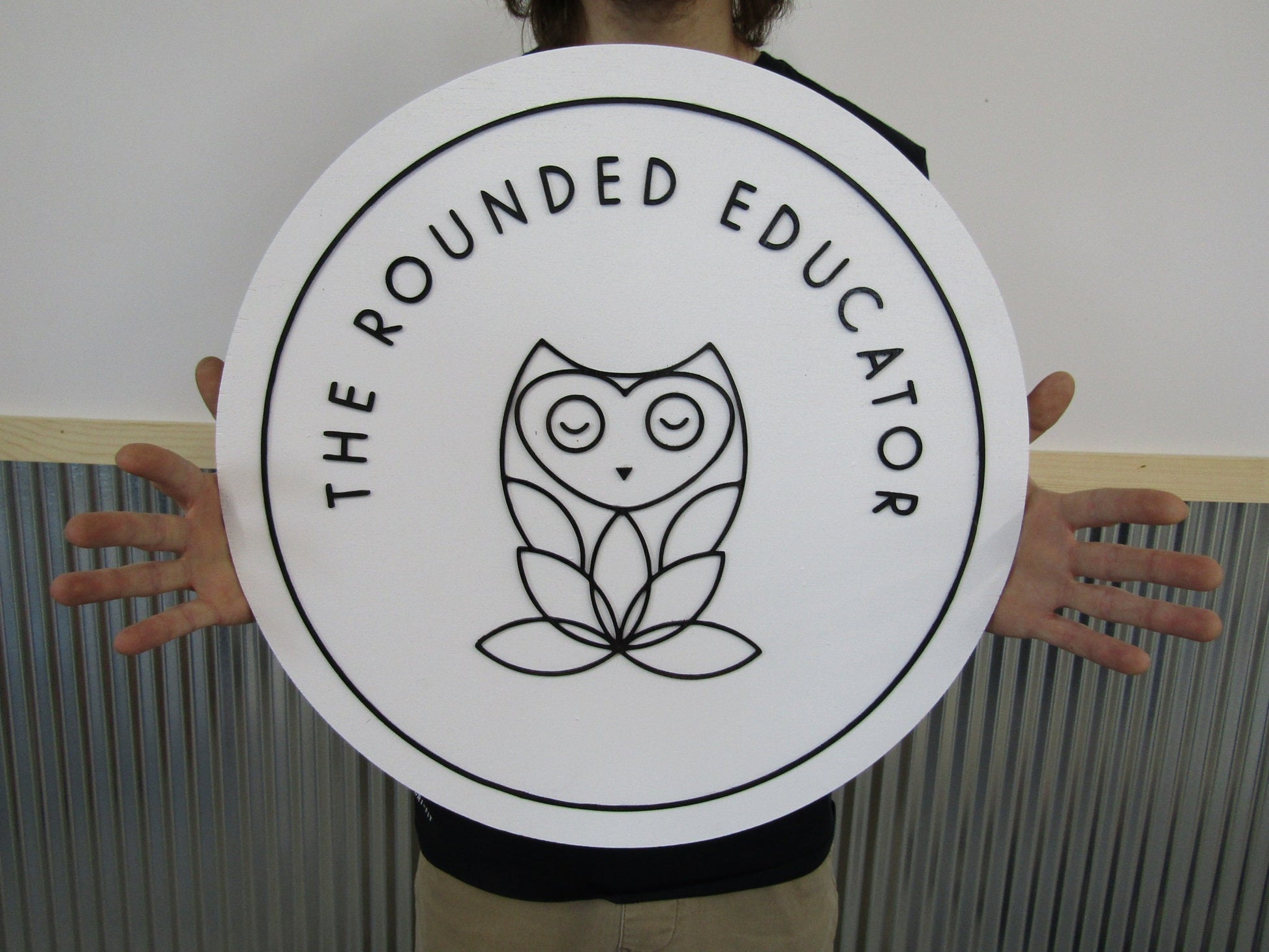 Custom Sign Round Commerical Signage Minimalist Made to Order Rounded Educator Owl Store Front Small Shop Logo School Circle Wooden Handmade