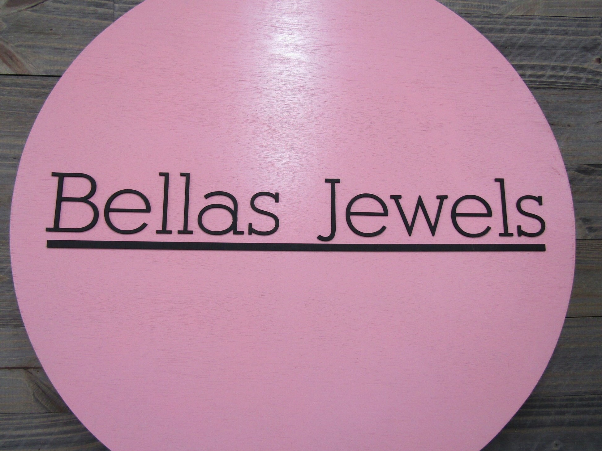 Custom Sign Round Business Commerical Signage Minimalist Made to Order Bellas Jewels Store Front Small Shop Jewelry Circle Wooden Handmade