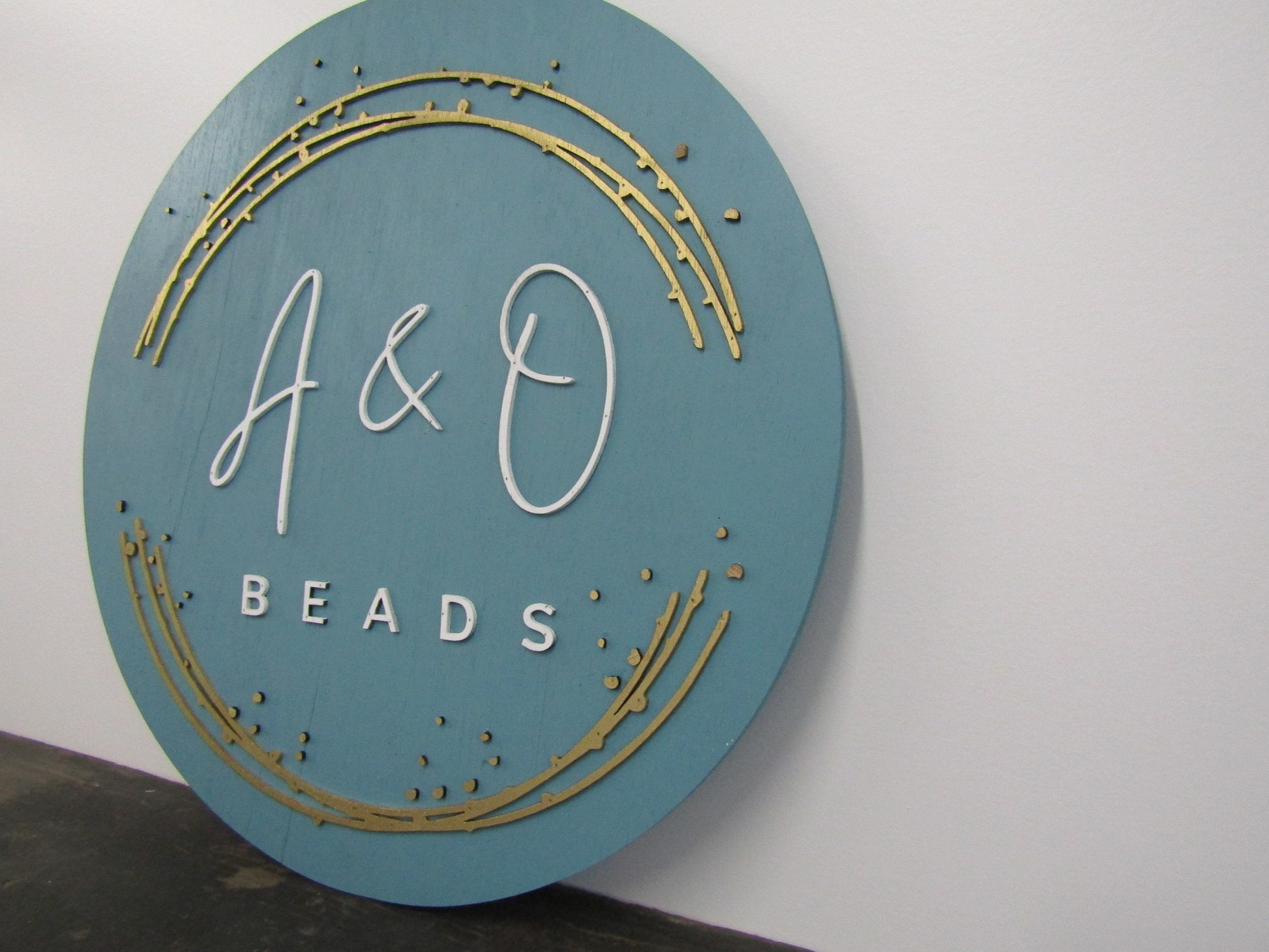 Custom Sign Round Business Commerical Signage Minimalist Made to Order Bubbles Beads Store Front Small Shop Logo Circle Wooden Handmade