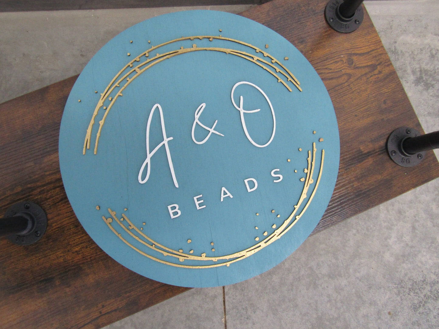 Custom Sign Round Business Commerical Signage Minimalist Made to Order Bubbles Beads Store Front Small Shop Logo Circle Wooden Handmade