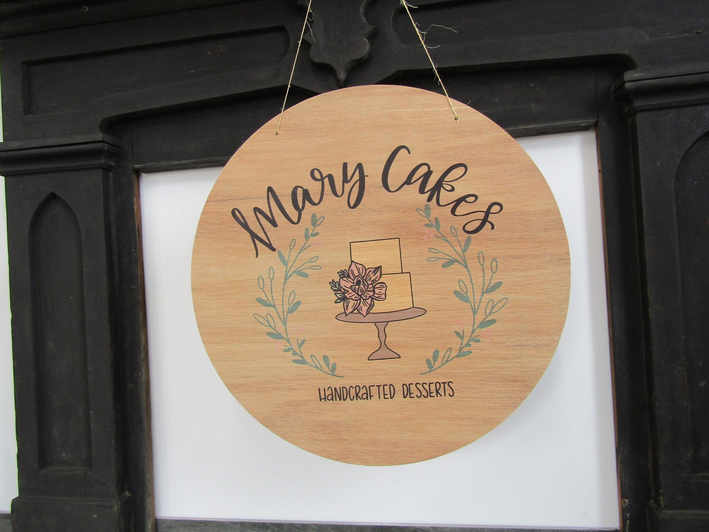 Your Actual Logo Round Cake Bakery Small Business Hanging Sign Custom Circle Personalized Home Decor Plaque Wall Art Color Wood Print