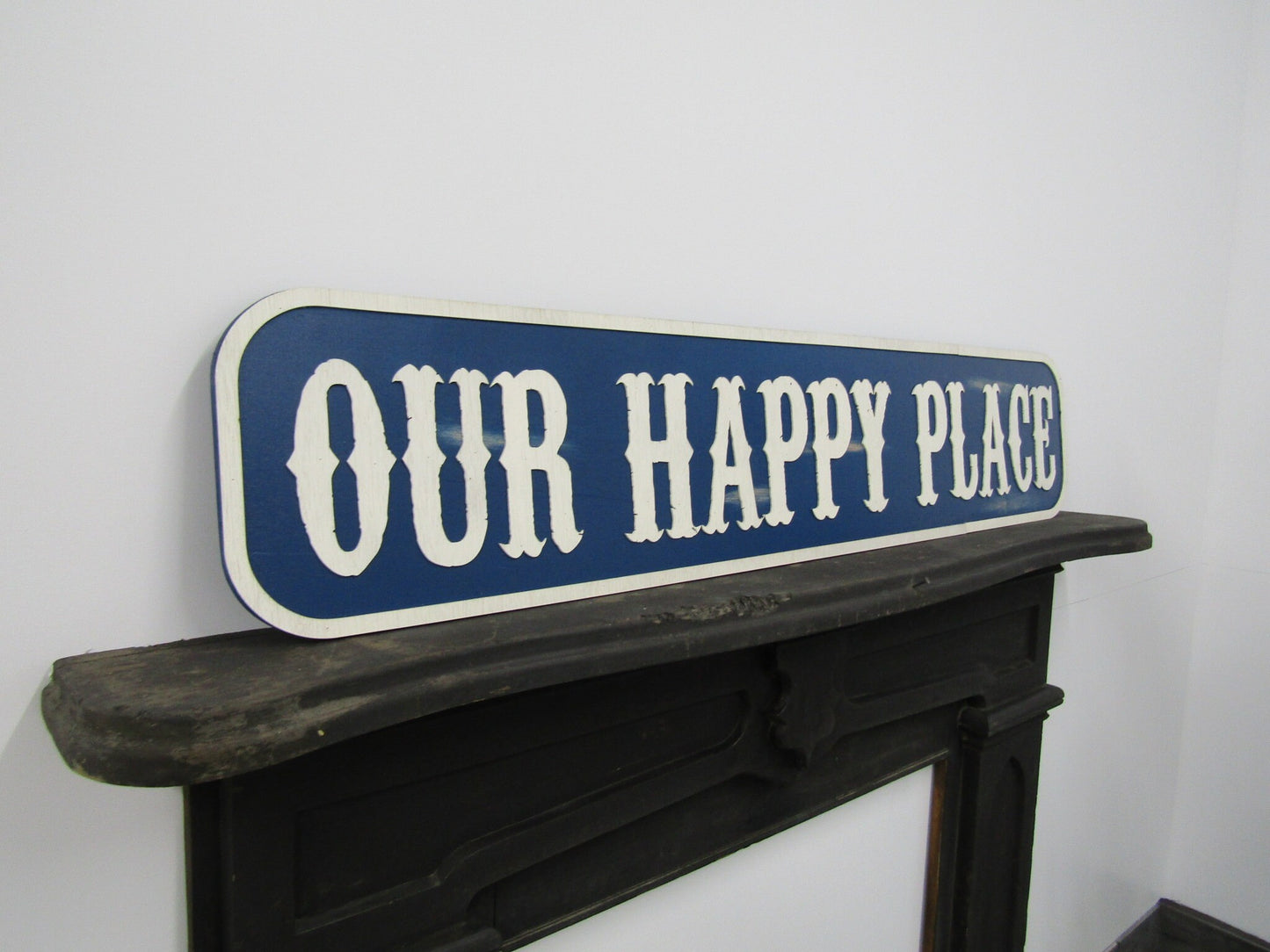 Large Custom Distressed Sign Our Happy Place Oversized Rustic Business Logo Bar Barn Country Wood 3D Extra Large Sign Footstepsinthepast