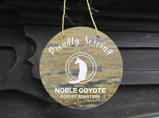 Your Actual Logo Service Coffee Roasters Coyote Round Small Business Hanging Sign Business Custom Circle Personalized Store Color Wood Print