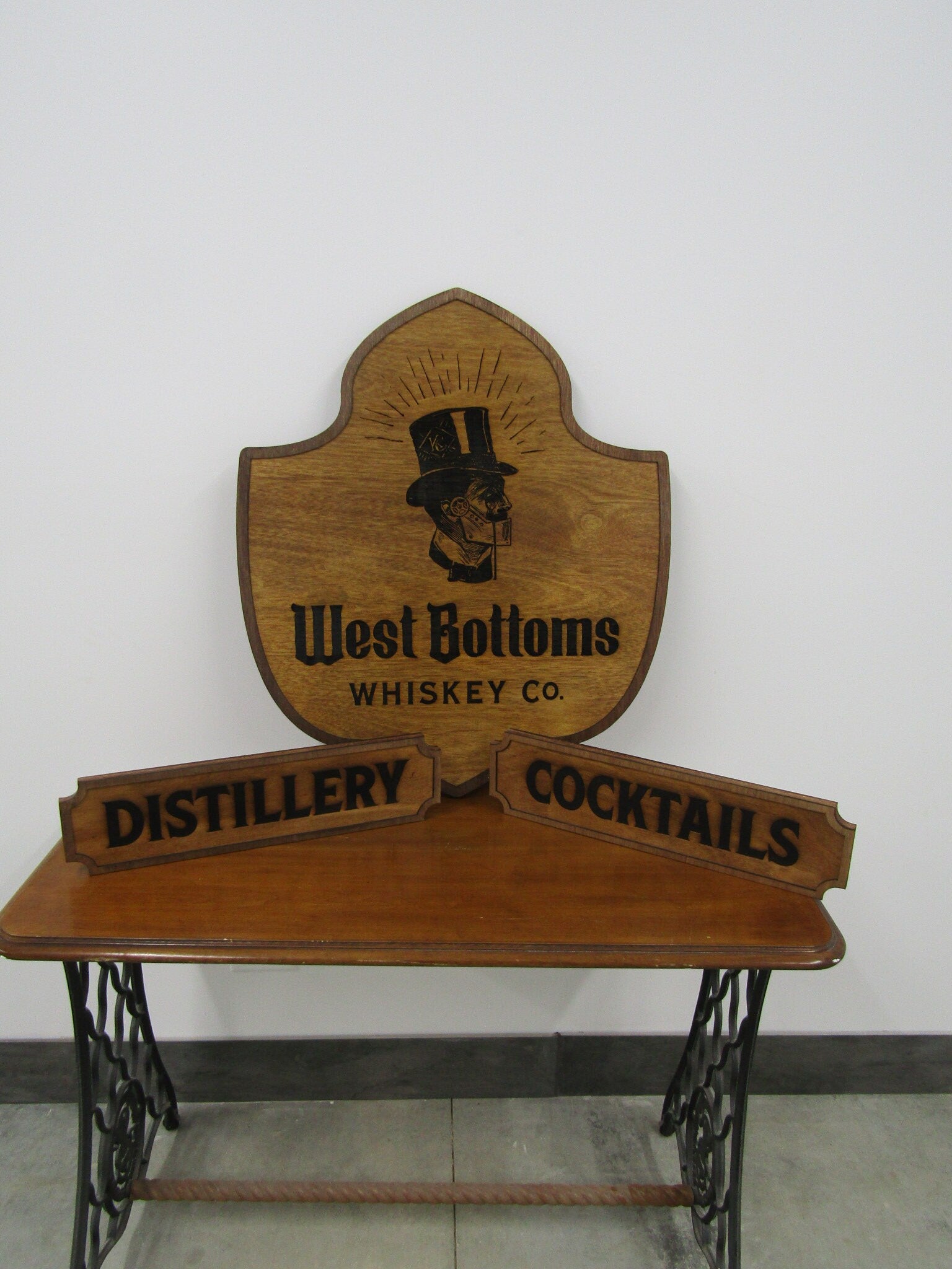Micro-Brewery Whiskey Company Drinkery Custom Signs Set Of 3 Wood Laser Engraved Steam Punk Contour Cut Bar Custom Business Sign Logo