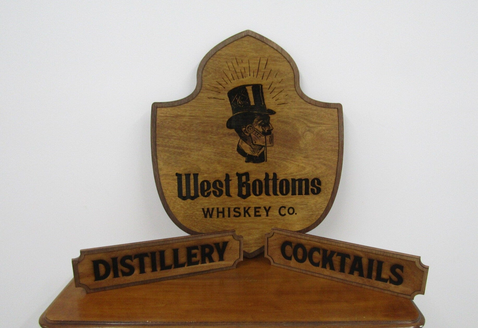 Micro-Brewery Whiskey Company Drinkery Custom Signs Set Of 3 Wood Laser Engraved Steam Punk Contour Cut Bar Custom Business Sign Logo