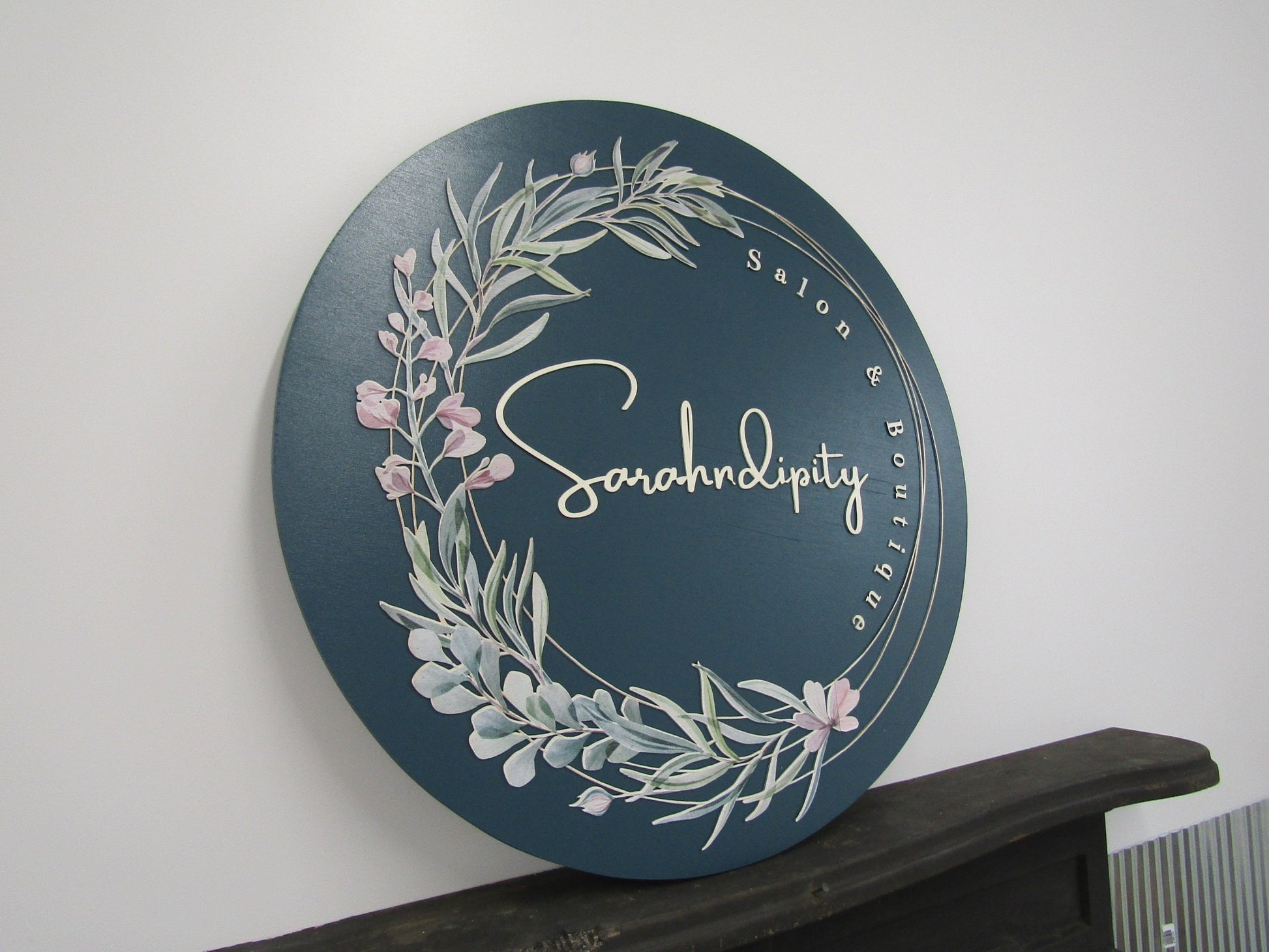 Custom Sign Round Business Commerical Signage Salon Boutique Made to Order Serendipity Store Front Small Shop Logo Circle Wooden Handmade