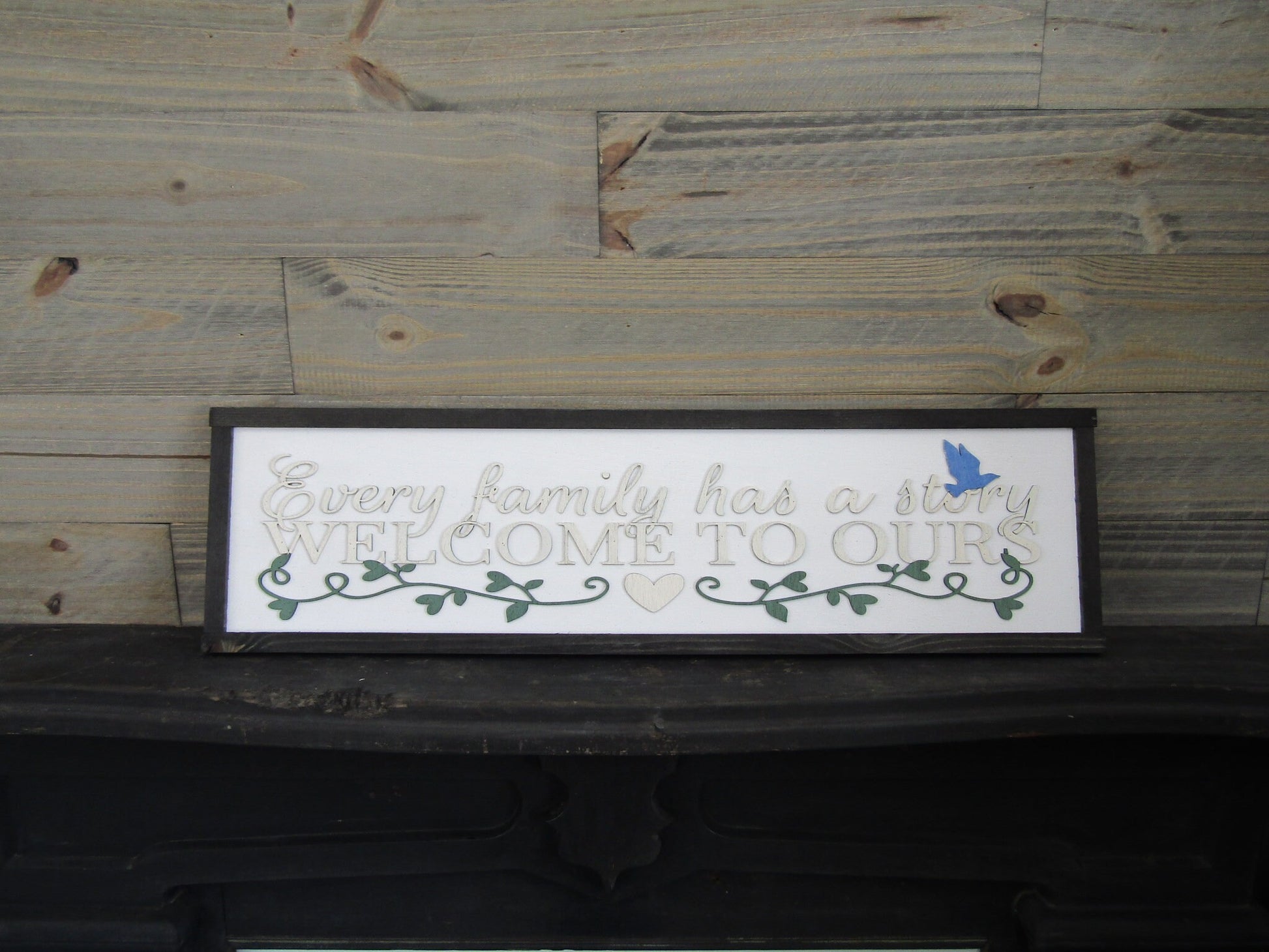 Family Sign Living Room Welcome Signage Mothers Day Gift Every Family Has a Story Welcome To Ours Handmade Raised Text Decor Wooden Painted