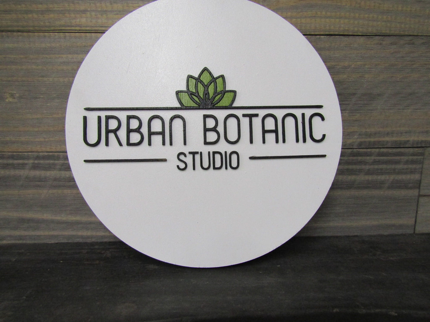Custom Sign Round Business Commerical Signage Minimalist Made to Order Urban Botanic Studio Small Shop Logo Circle Wooden Handmade
