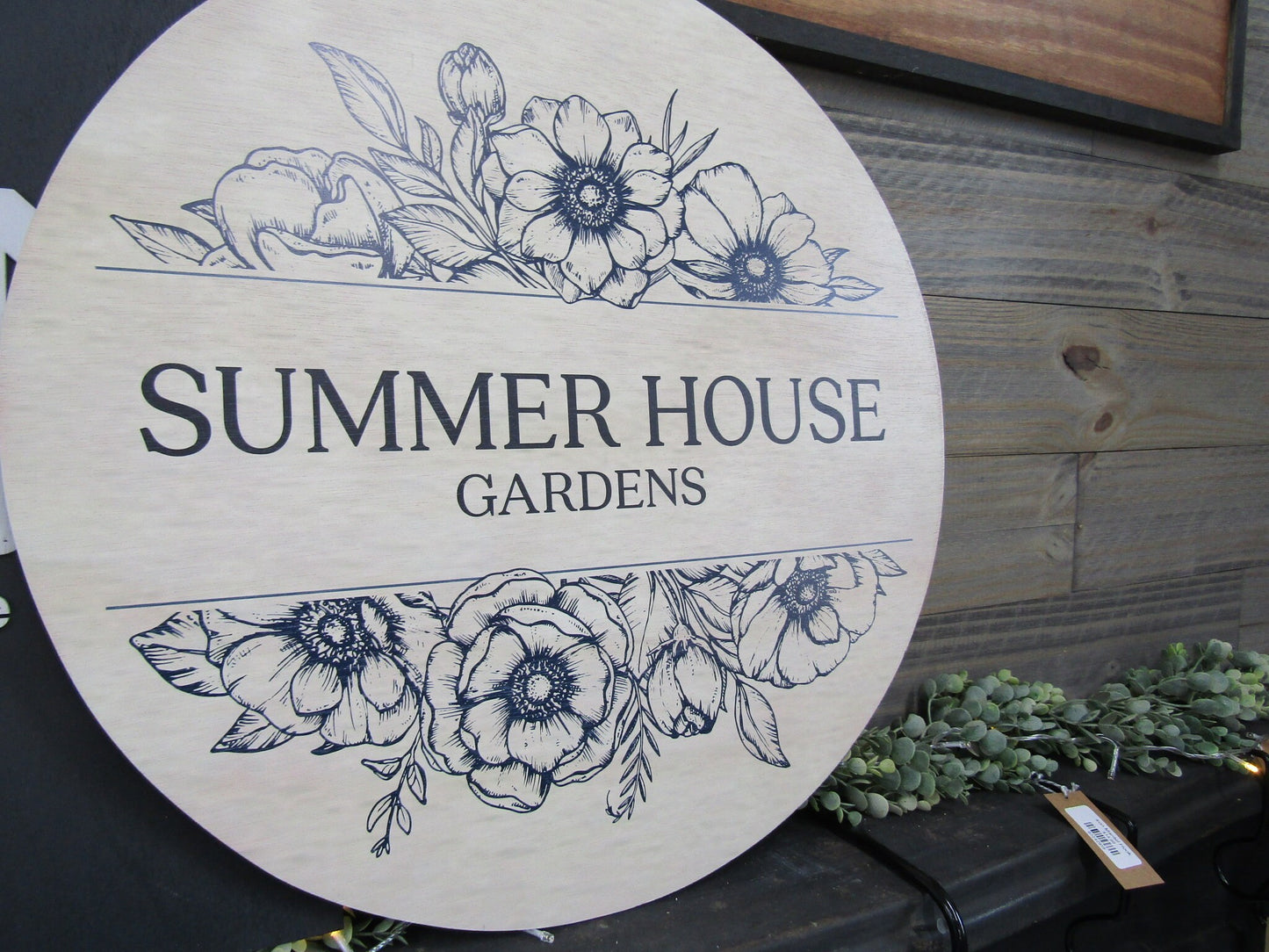 Small Business Sign Logo Your Actual Logo Round Summer House Gardens Design Custom Circle Personalized Floral Rose Wall Art Color Wood Print