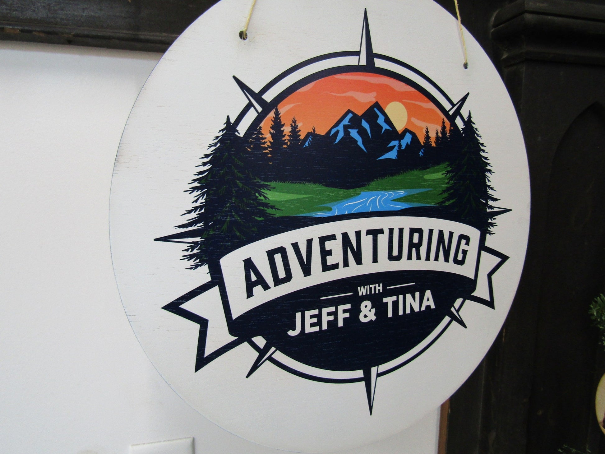 Blogger Youtuber Adventuring With Compass Wilderness Outdoors Camping Rv Hanging Sign Personalized Custom Round Circle Signage Gift Vanlife