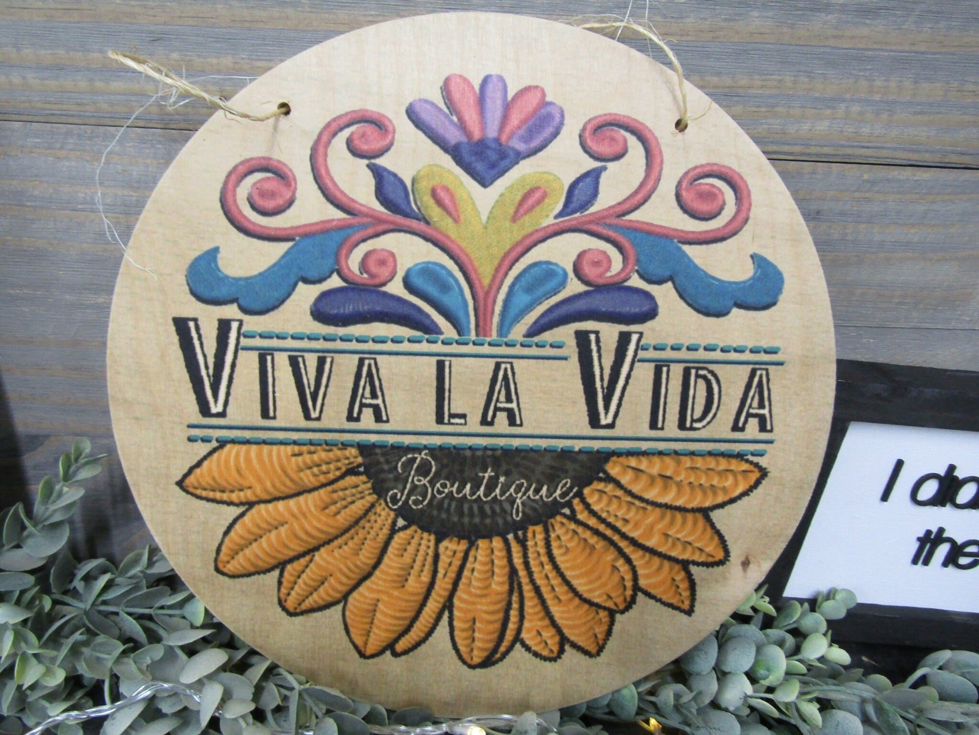 Small Business Sign Logo Your Actual Logo Round Viva La Vida Design Custom Circle Personalized Floral Sunflower Wall Art Color Wood Print