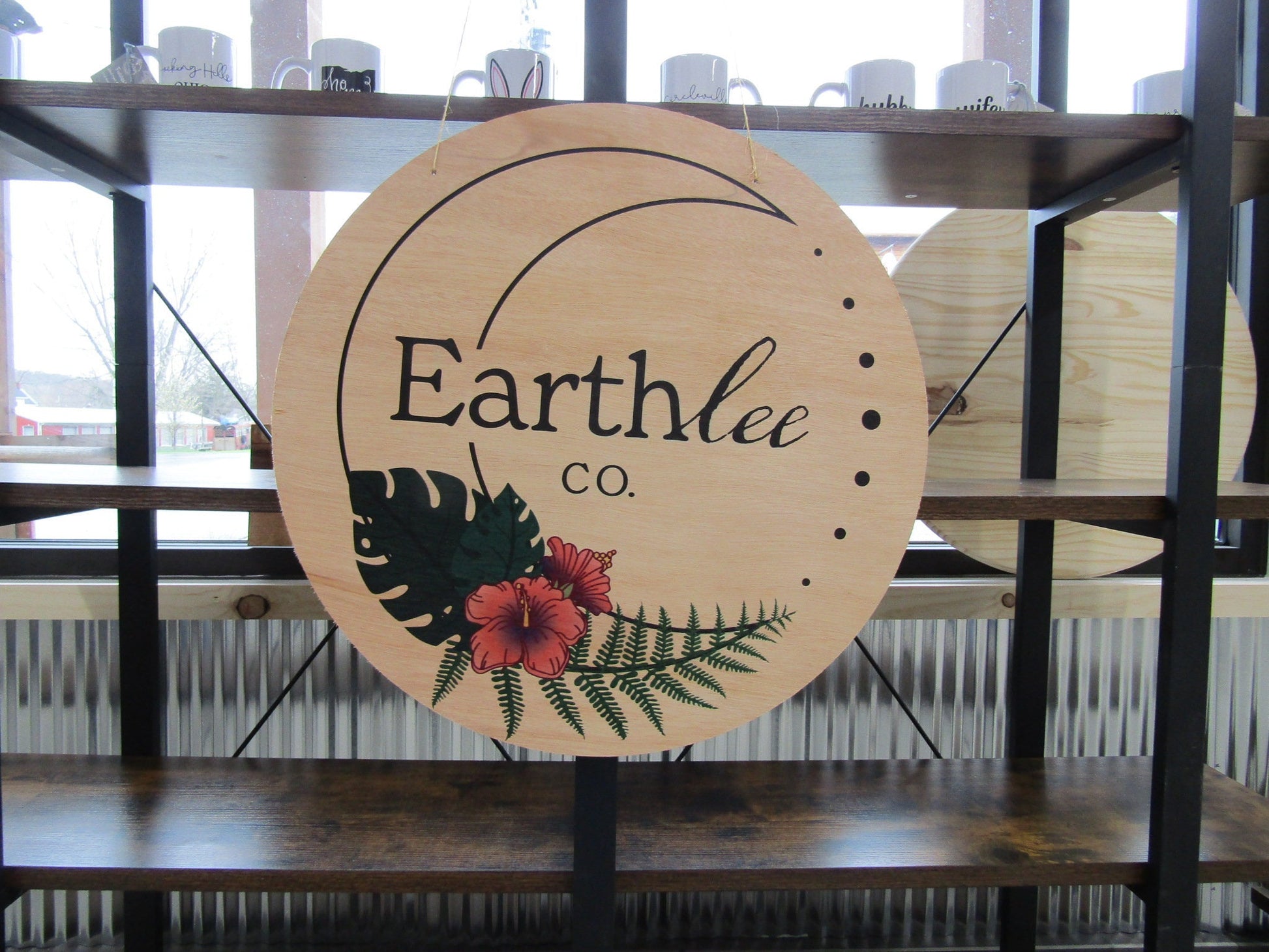 Your Actual Logo Round Moon Earth Flowers Small Business Hanging Sign Business Custom Circle Personalized Booth Sign Vendor Color Wood Print