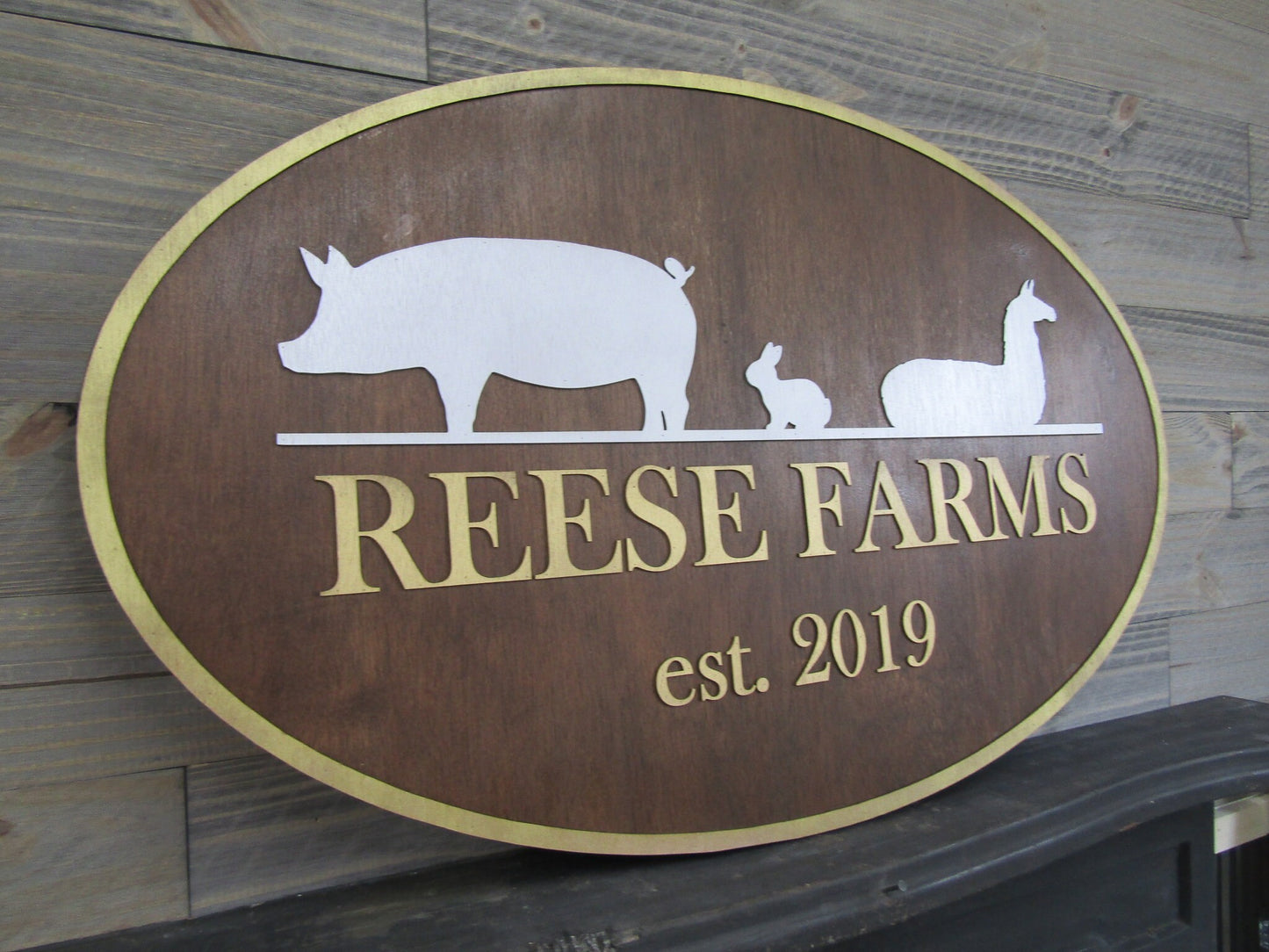 Business Sign Oval 3D Large Custom Hobby Farm Llama Rabbit Pig Indoor Outdoor Your Logo Homestead Laser Cut Wooden Sign Farmhouse