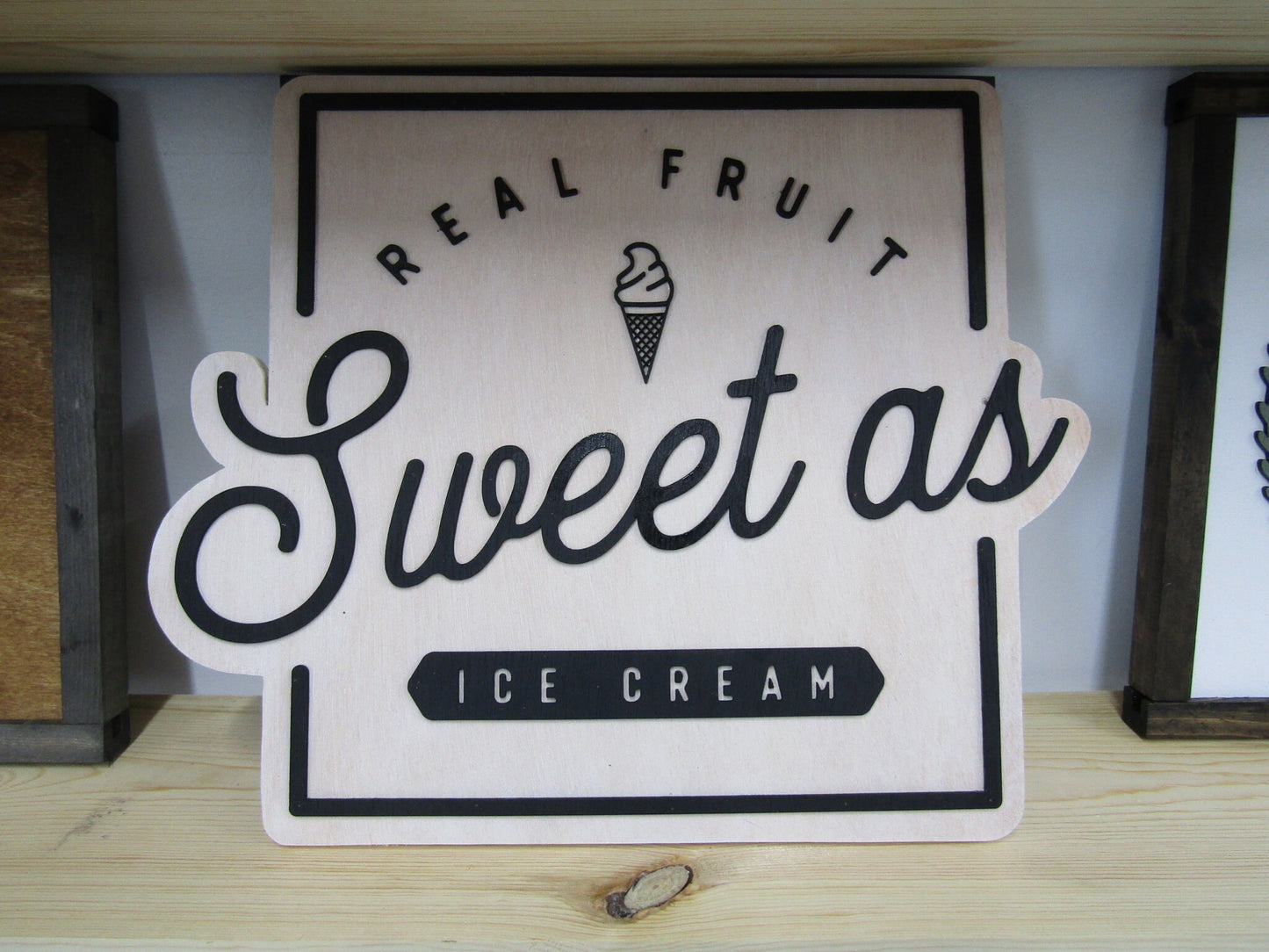Custom Sign Square Business Commerical Signage Ice Cream Sweets Fruits 3D Made to Order Co Store Front Small Shop Logo Wooden Handmade