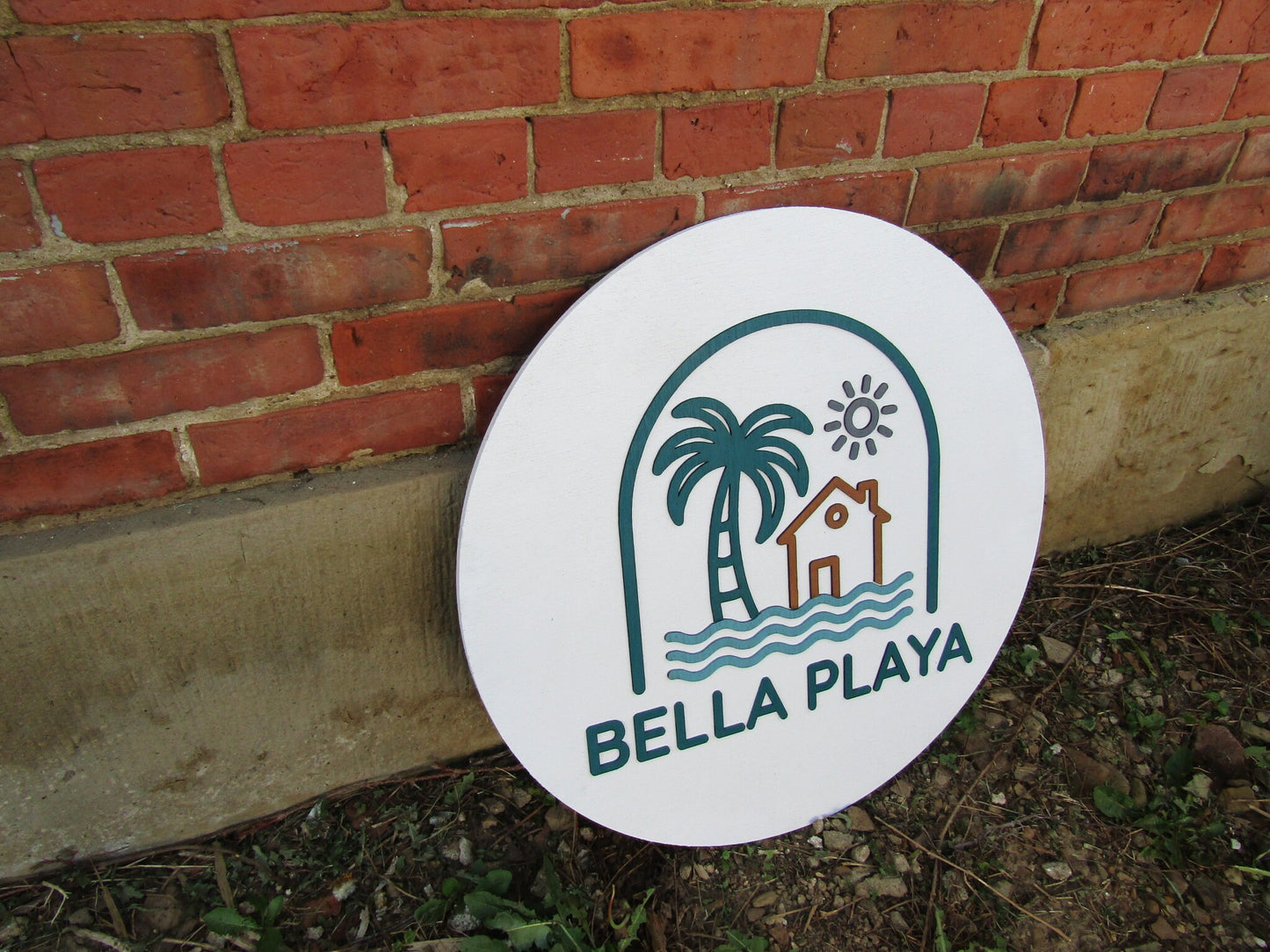 Custom Sign Round Business Commerical Signage Minimalist Made to Order Beach Palm Bella Store Front Small Shop Logo Circle Wooden Handmade