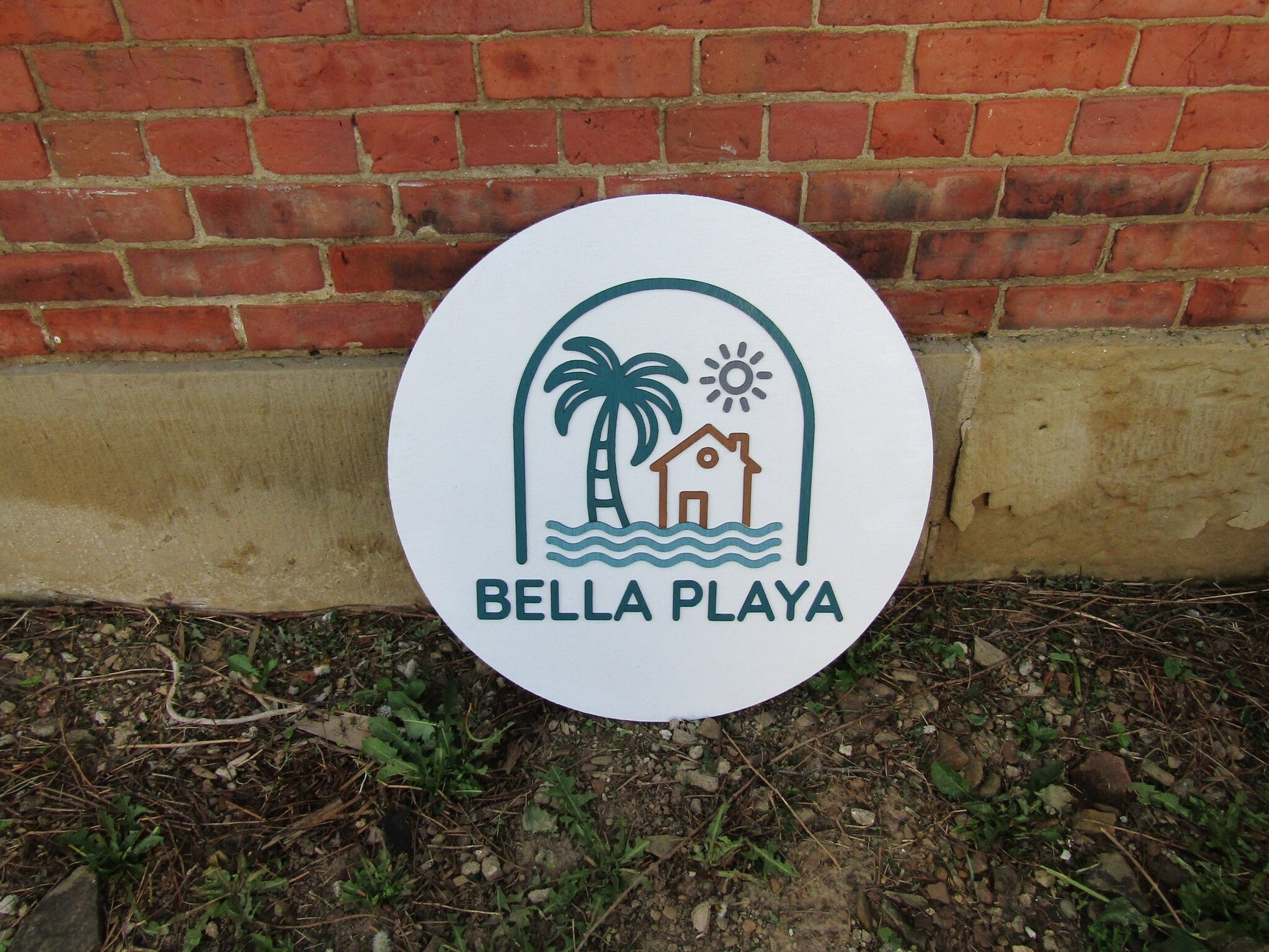 Custom Sign Round Business Commerical Signage Minimalist Made to Order Beach Palm Bella Store Front Small Shop Logo Circle Wooden Handmade