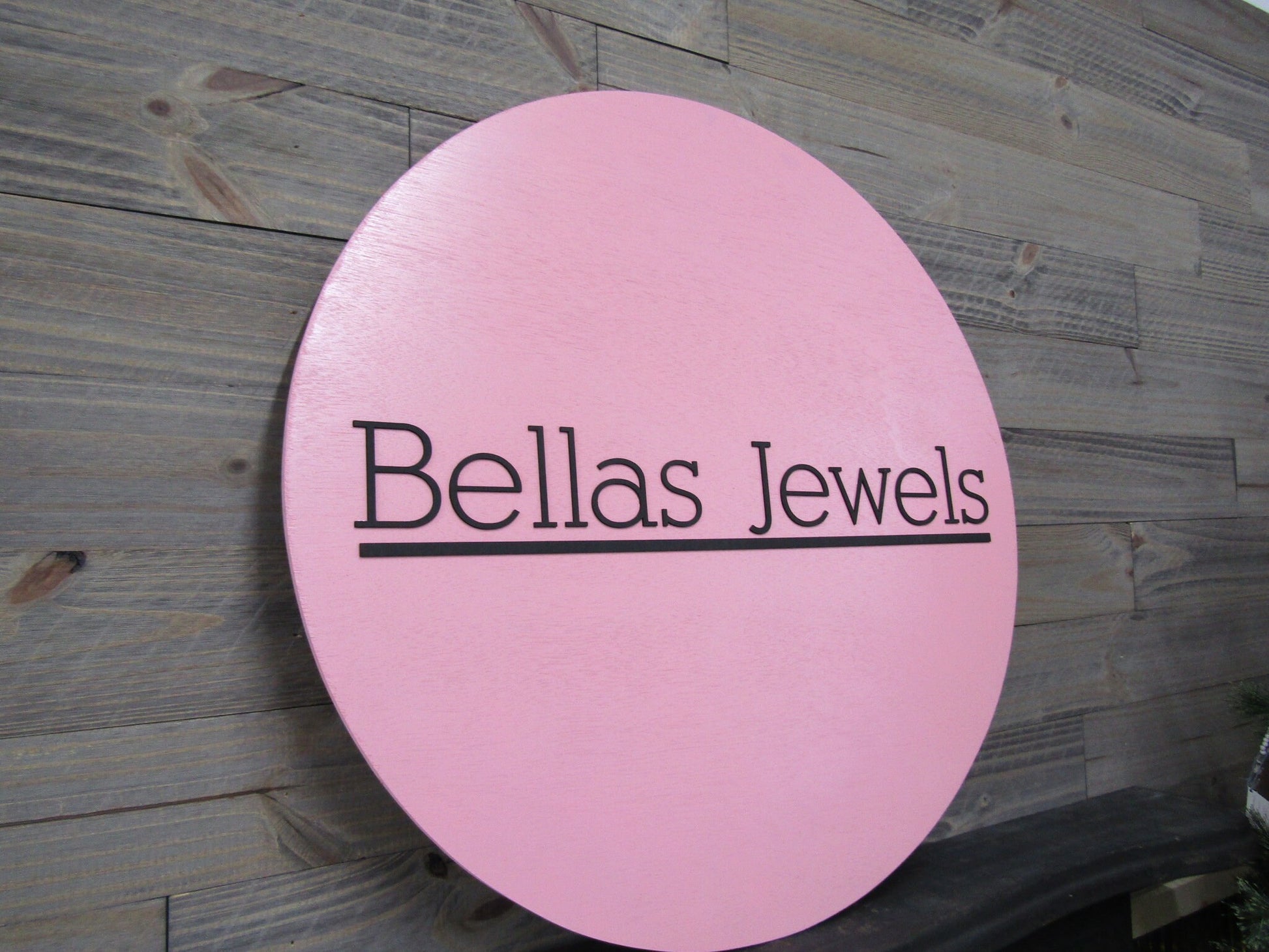 Custom Sign Round Business Commerical Signage Minimalist Made to Order Bellas Jewels Store Front Small Shop Jewelry Circle Wooden Handmade