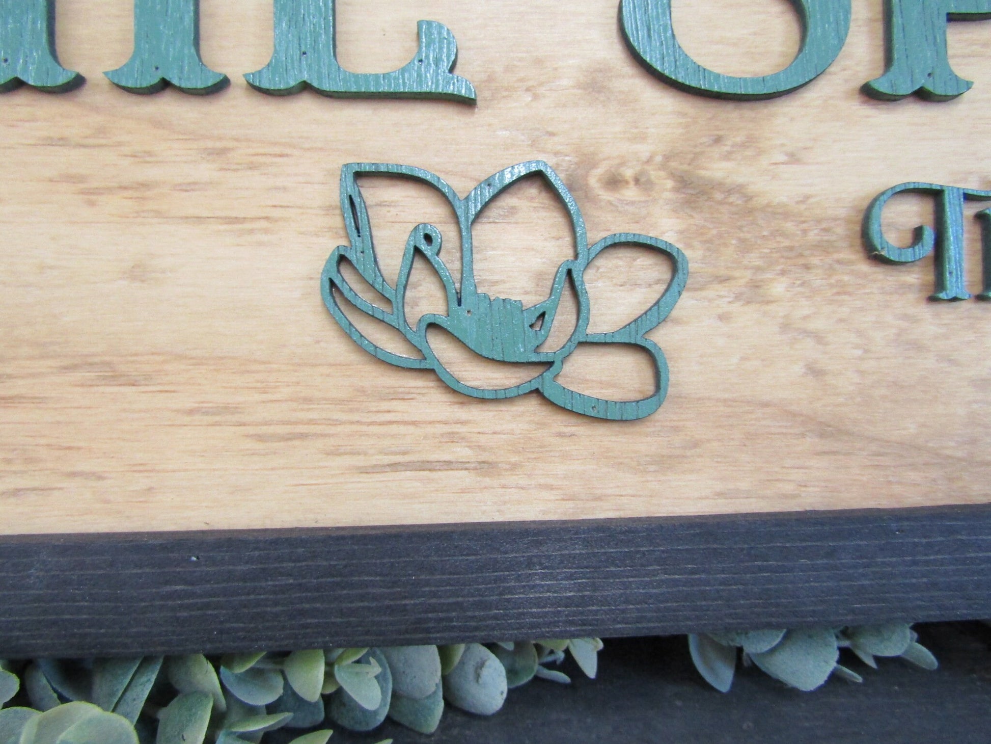 Large Personalized Family Name Sign Ranch Style Wedding Gift Established Lotus Flower Icon Rustic Raised 3d Text Handmade Wooden Decor